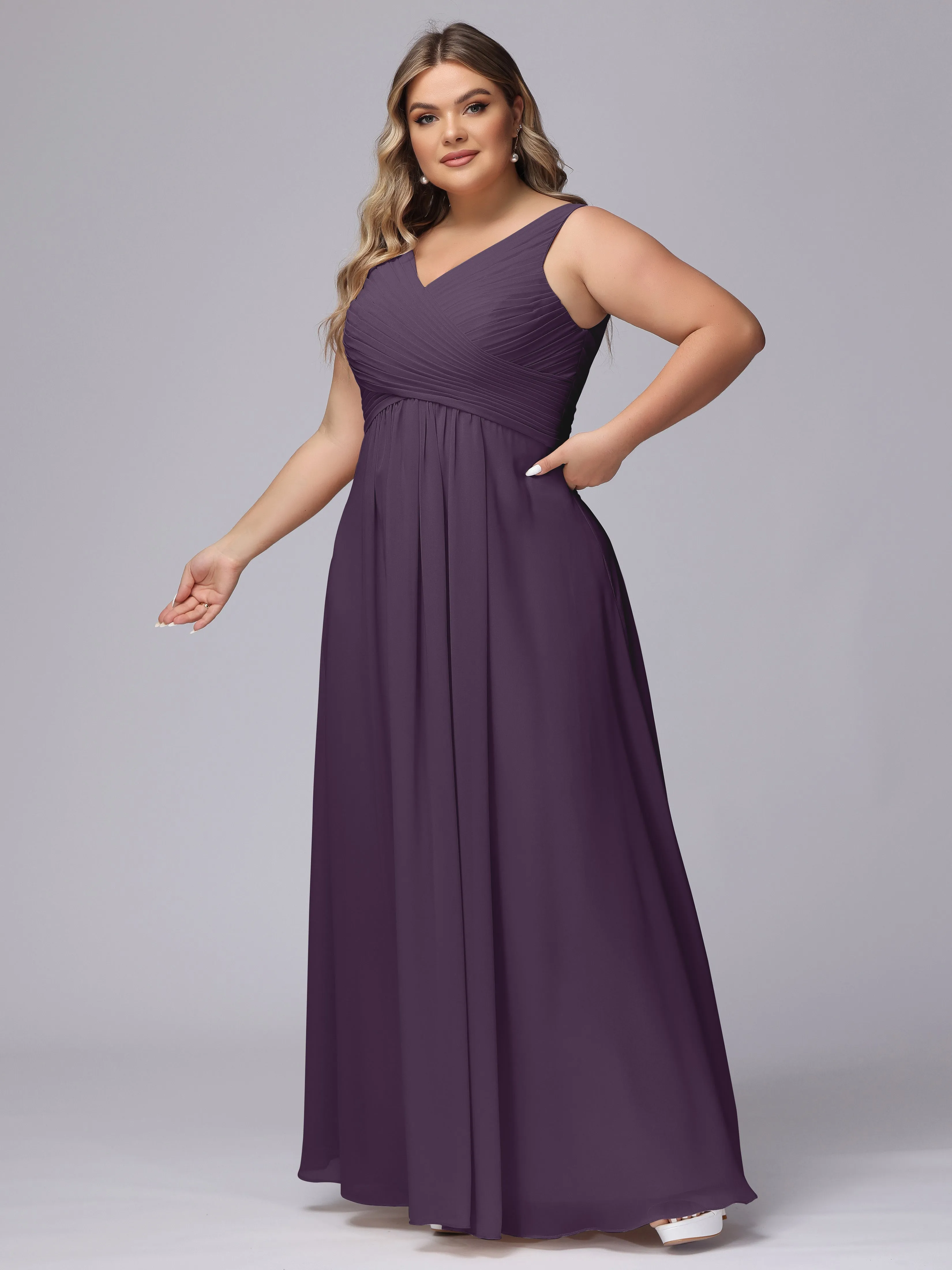 A-line Sleeveless V-back Chiffon Plus Size Bridesmaid Dress