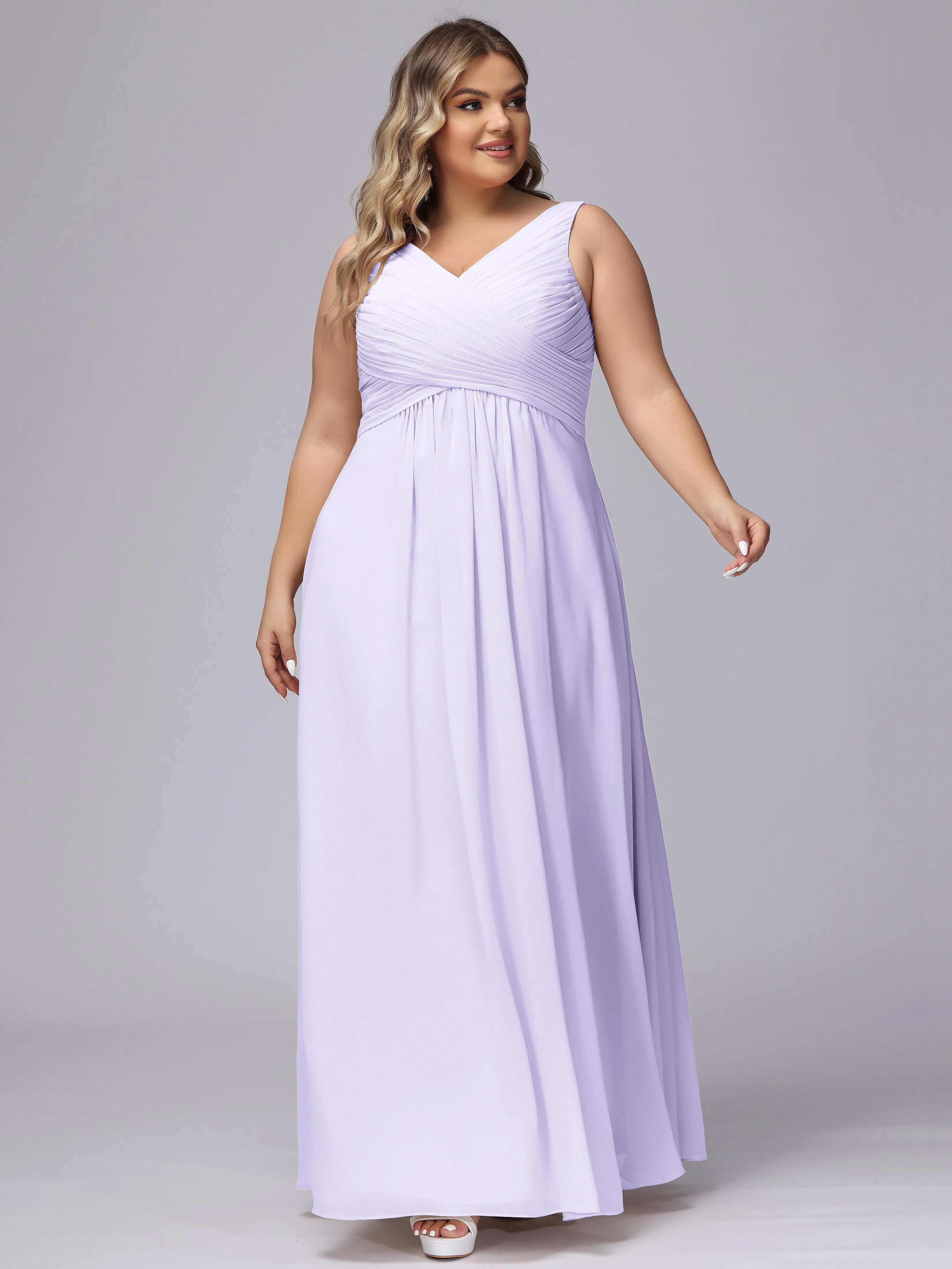 A-line Sleeveless V-back Chiffon Plus Size Bridesmaid Dress
