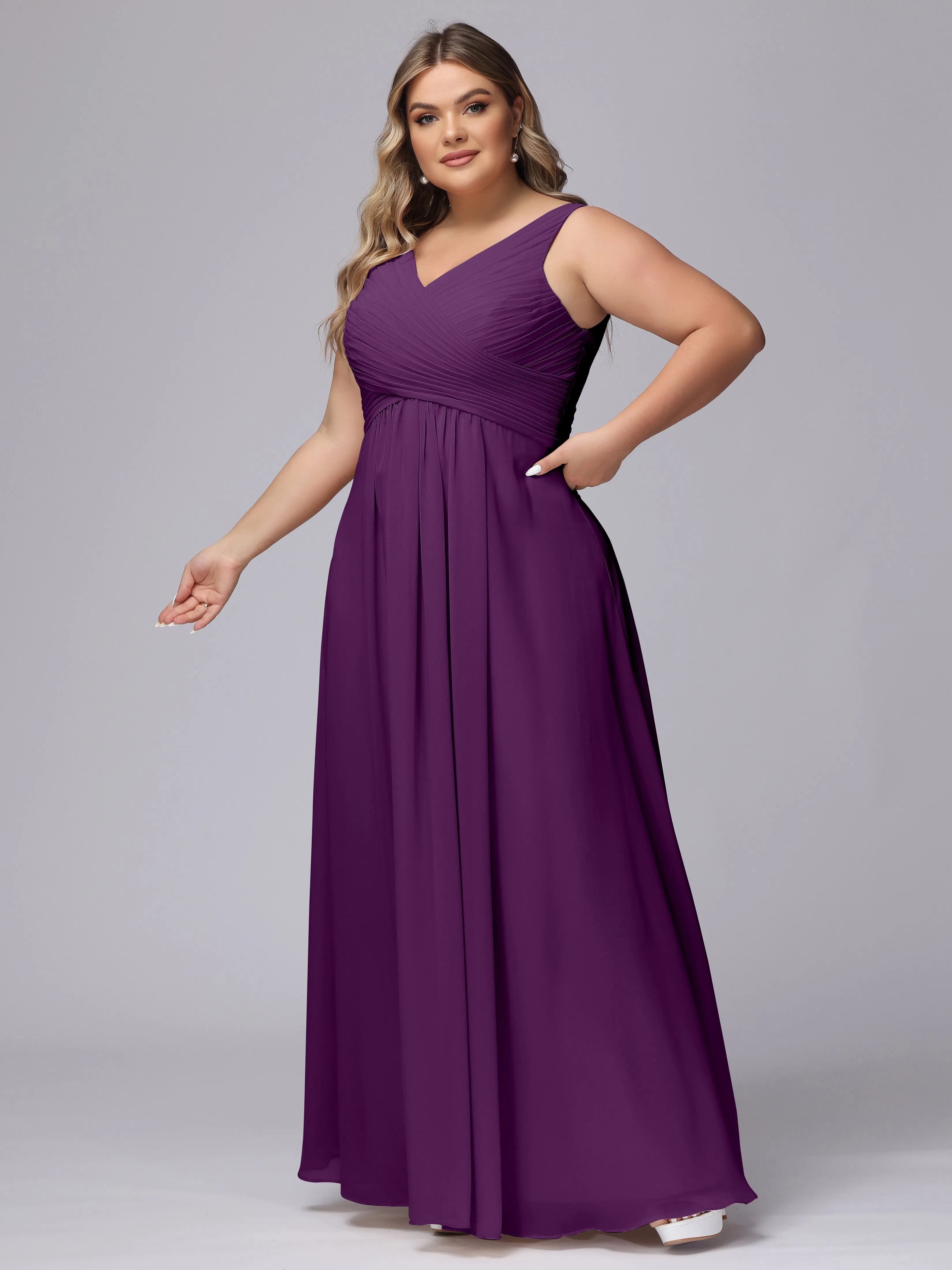 A-line Sleeveless V-back Chiffon Plus Size Bridesmaid Dress