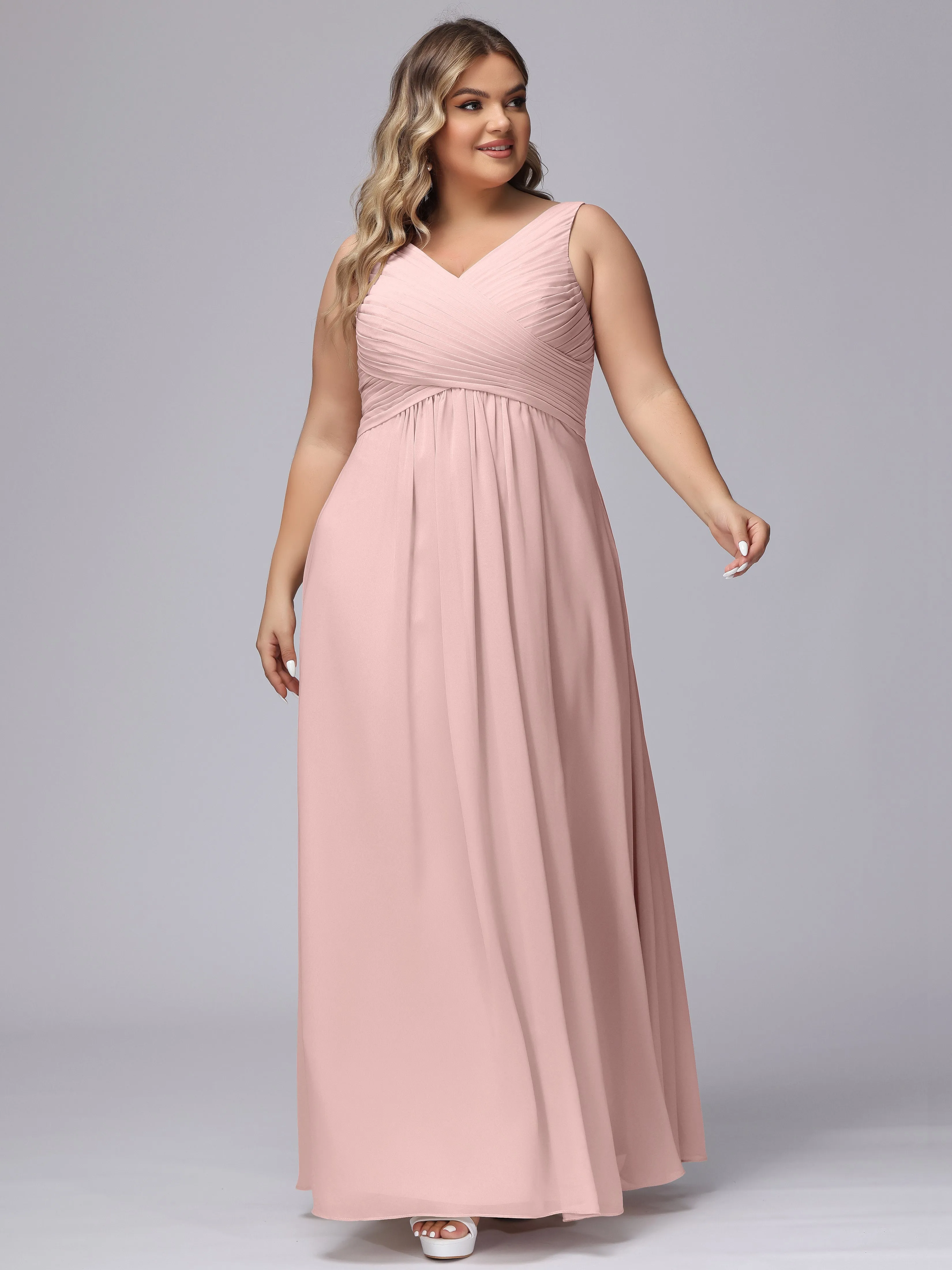 A-line Sleeveless V-back Chiffon Plus Size Bridesmaid Dress
