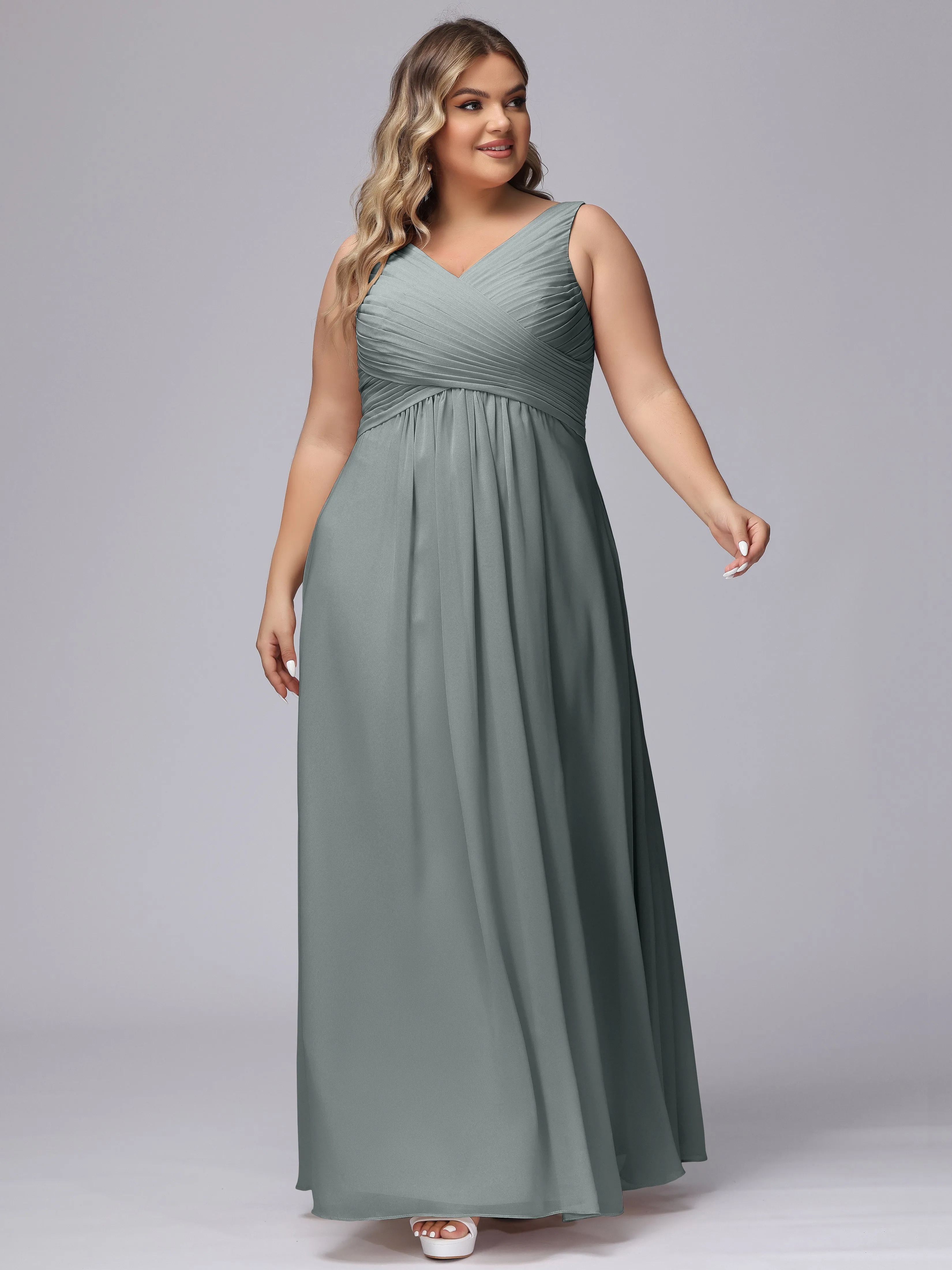 A-line Sleeveless V-back Chiffon Plus Size Bridesmaid Dress