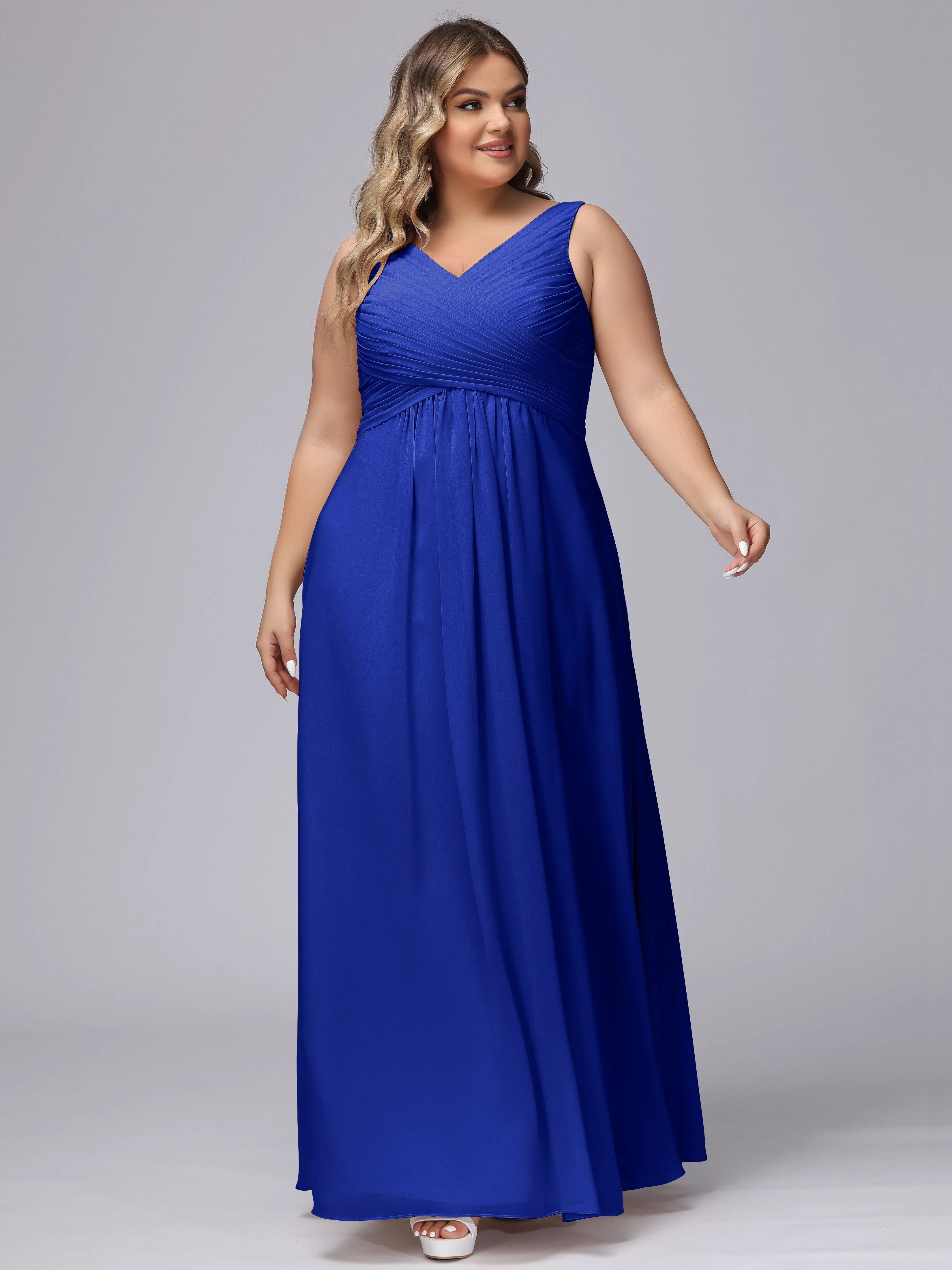 A-line Sleeveless V-back Chiffon Plus Size Bridesmaid Dress