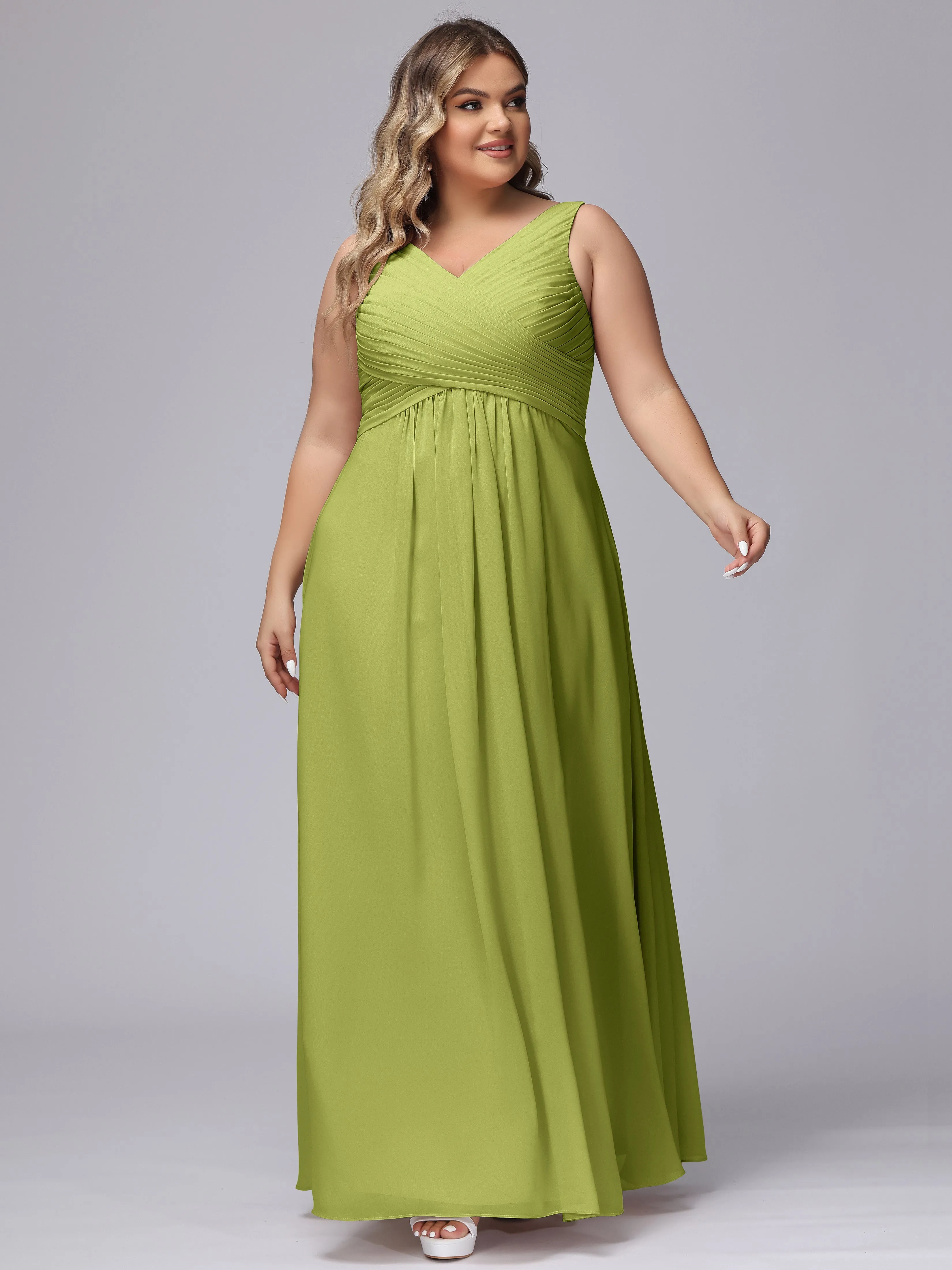 A-line Sleeveless V-back Chiffon Plus Size Bridesmaid Dress