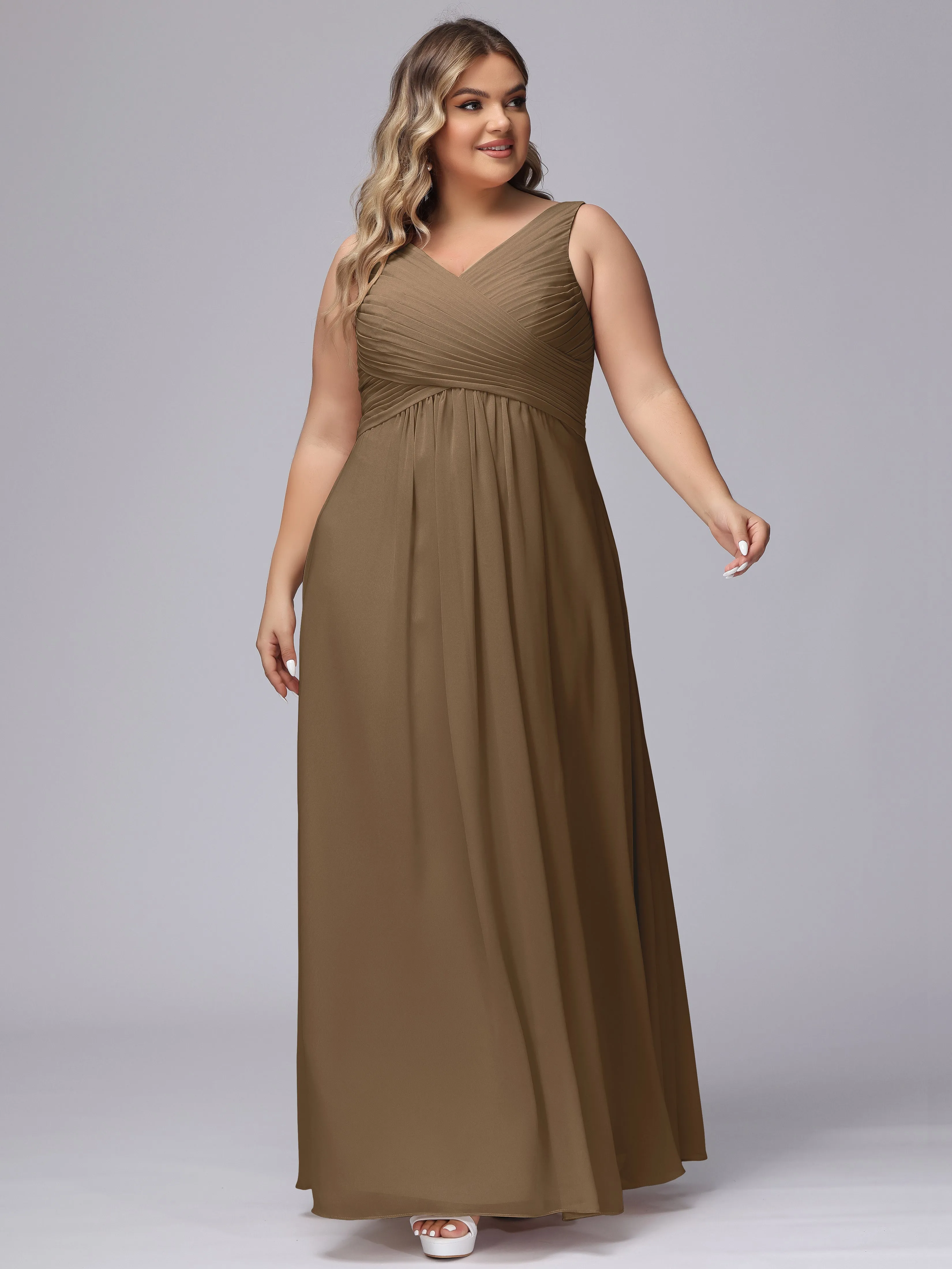 A-line Sleeveless V-back Chiffon Plus Size Bridesmaid Dress