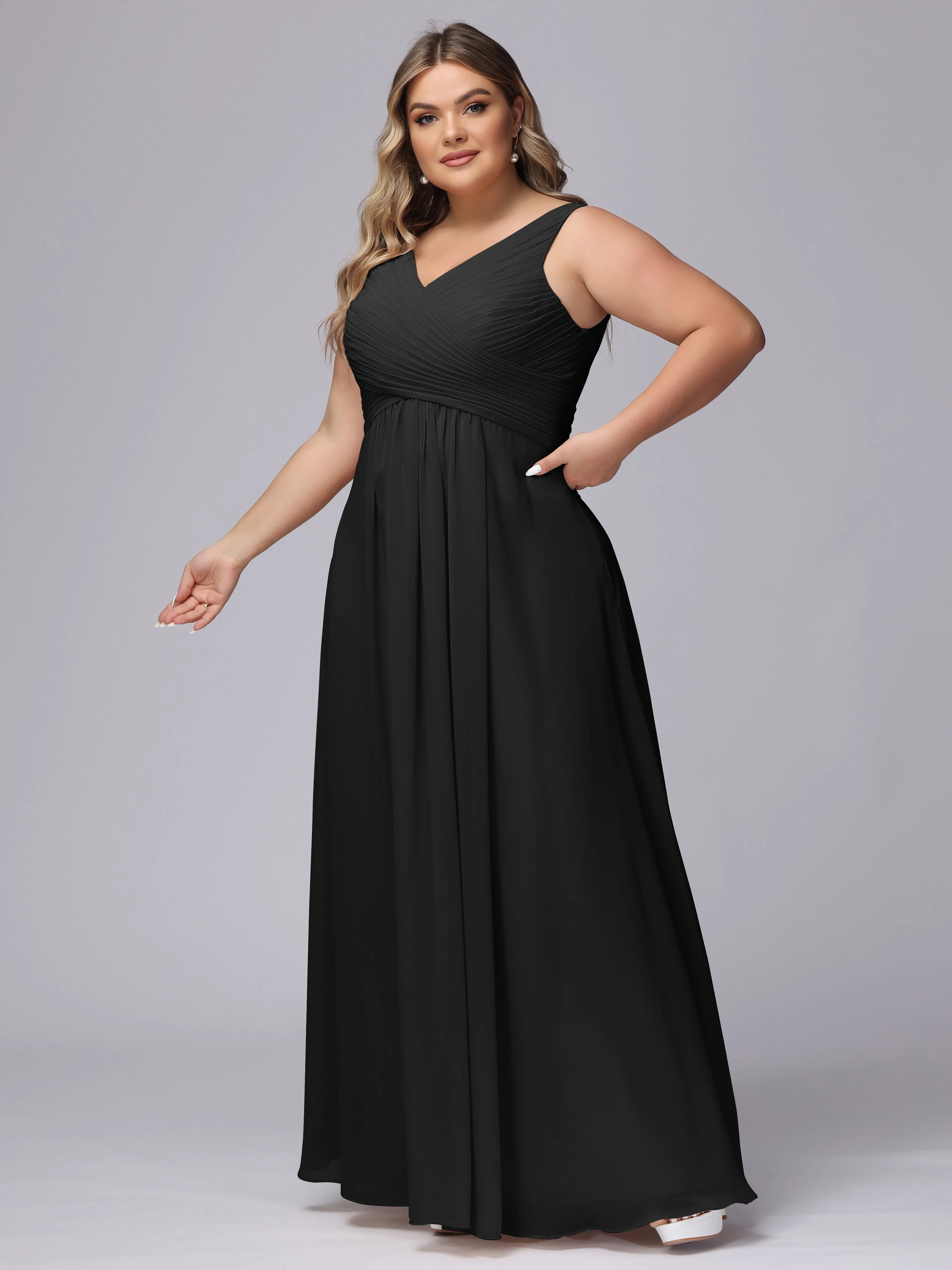 A-line Sleeveless V-back Chiffon Plus Size Bridesmaid Dress