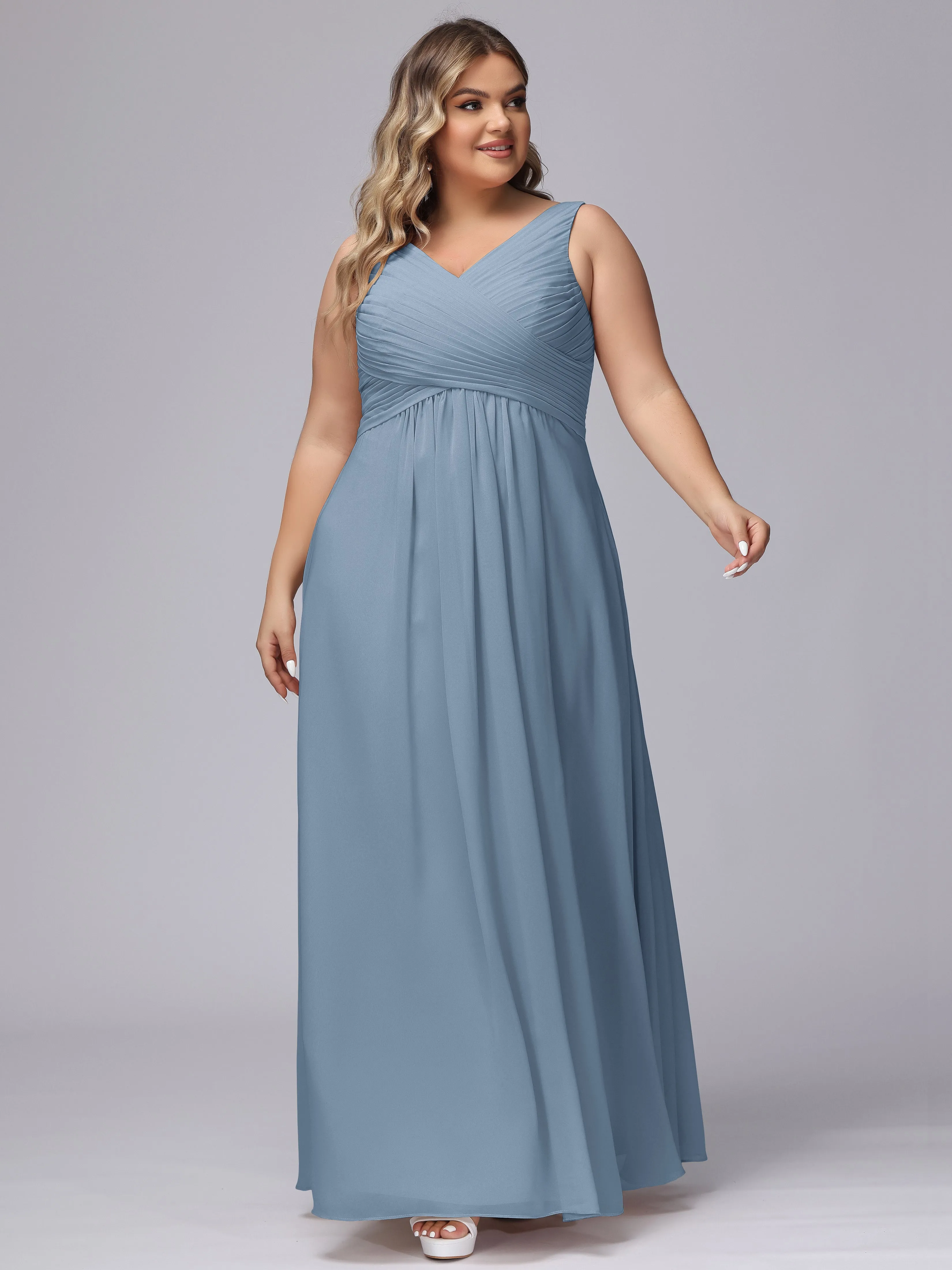 A-line Sleeveless V-back Chiffon Plus Size Bridesmaid Dress