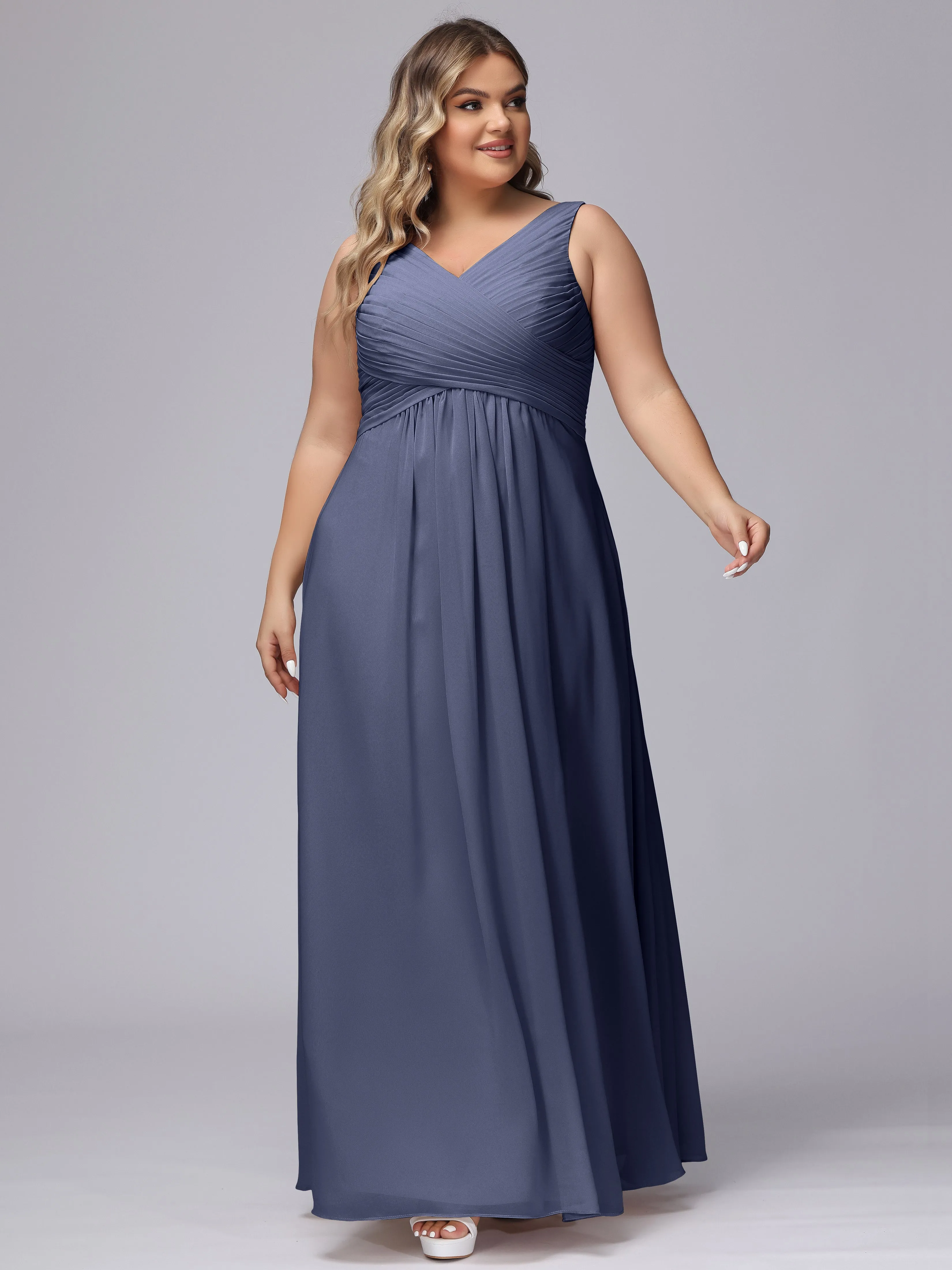 A-line Sleeveless V-back Chiffon Plus Size Bridesmaid Dress