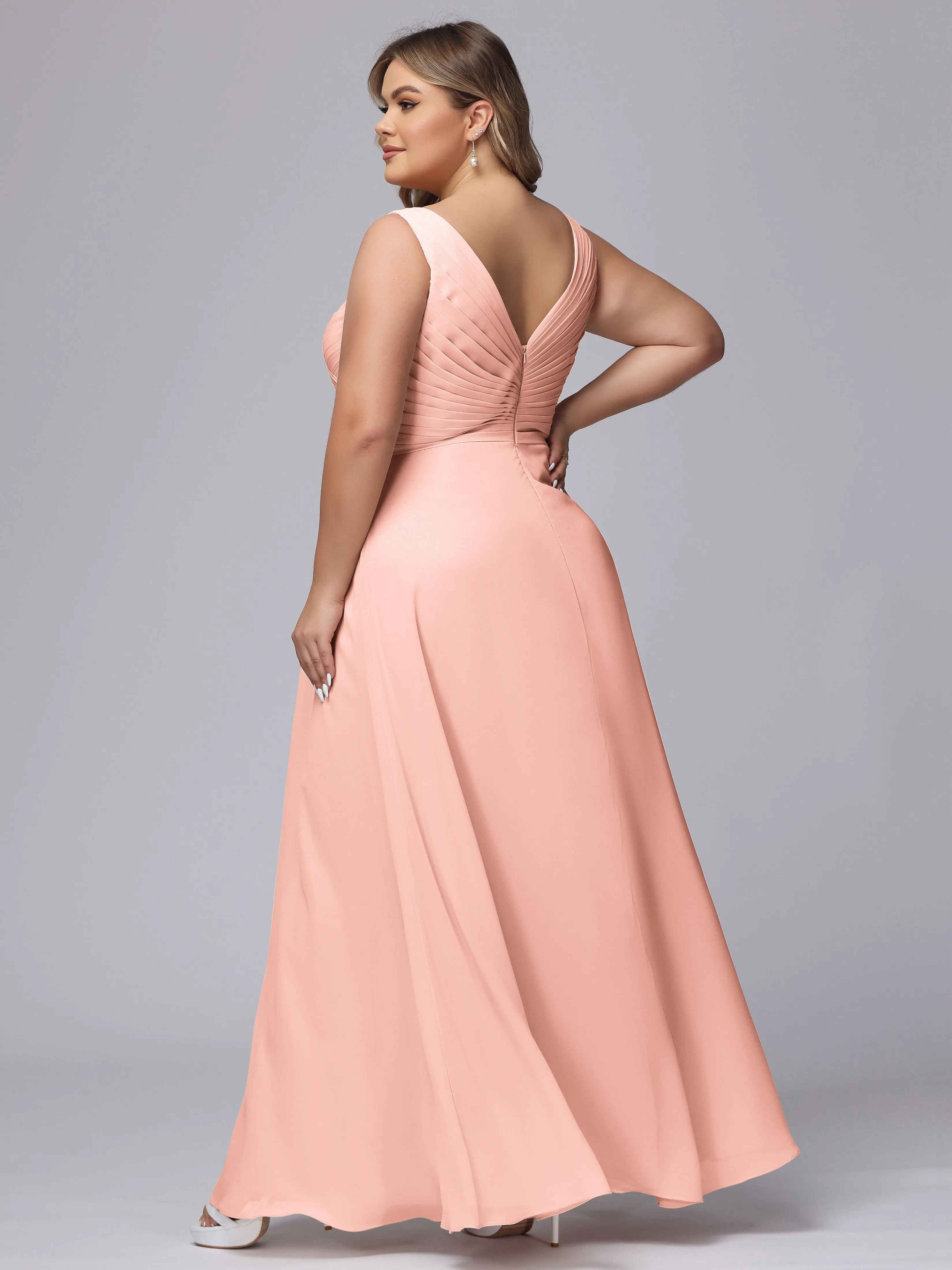 A-line Sleeveless V-back Chiffon Plus Size Bridesmaid Dress