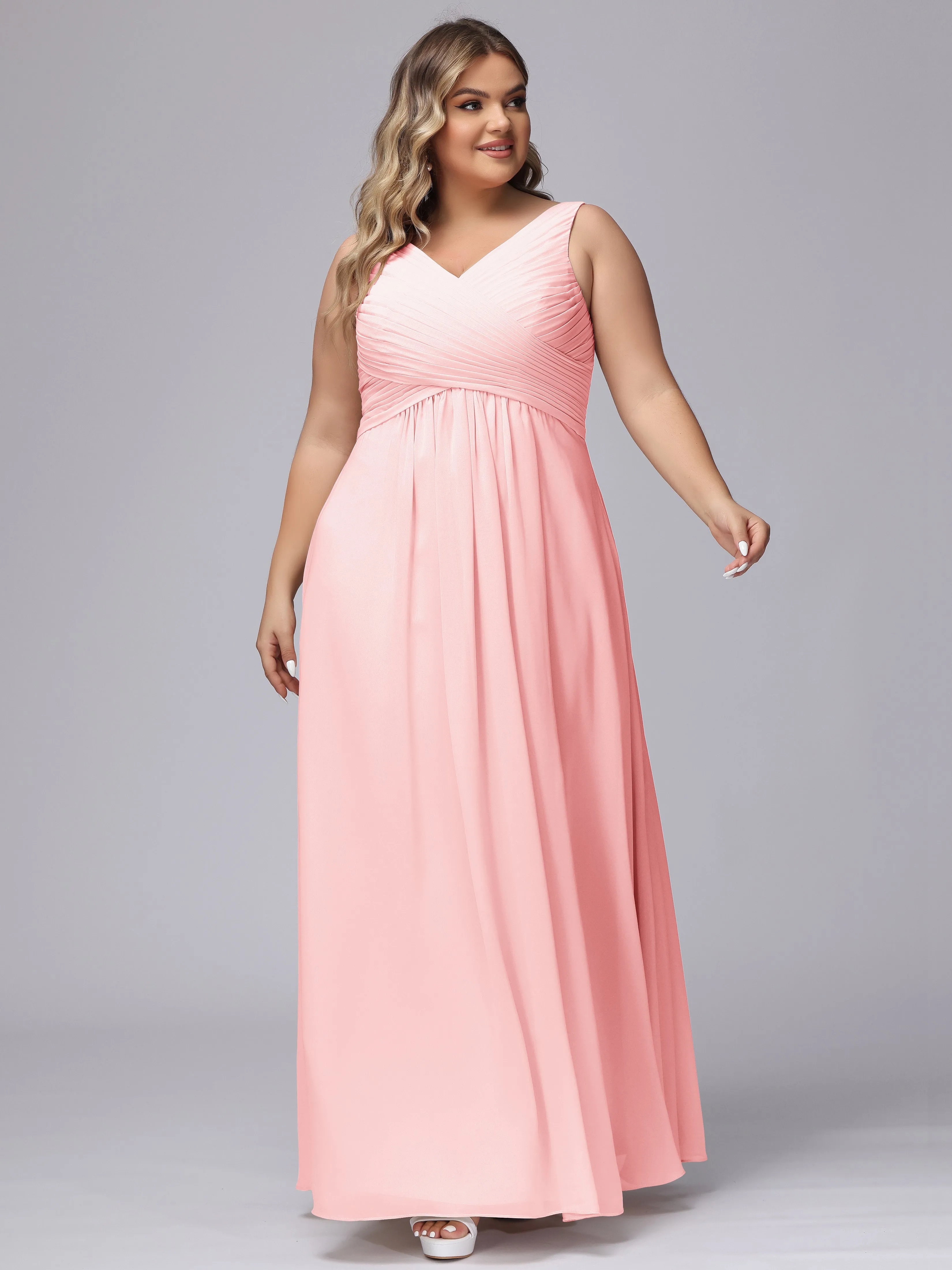 A-line Sleeveless V-back Chiffon Plus Size Bridesmaid Dress