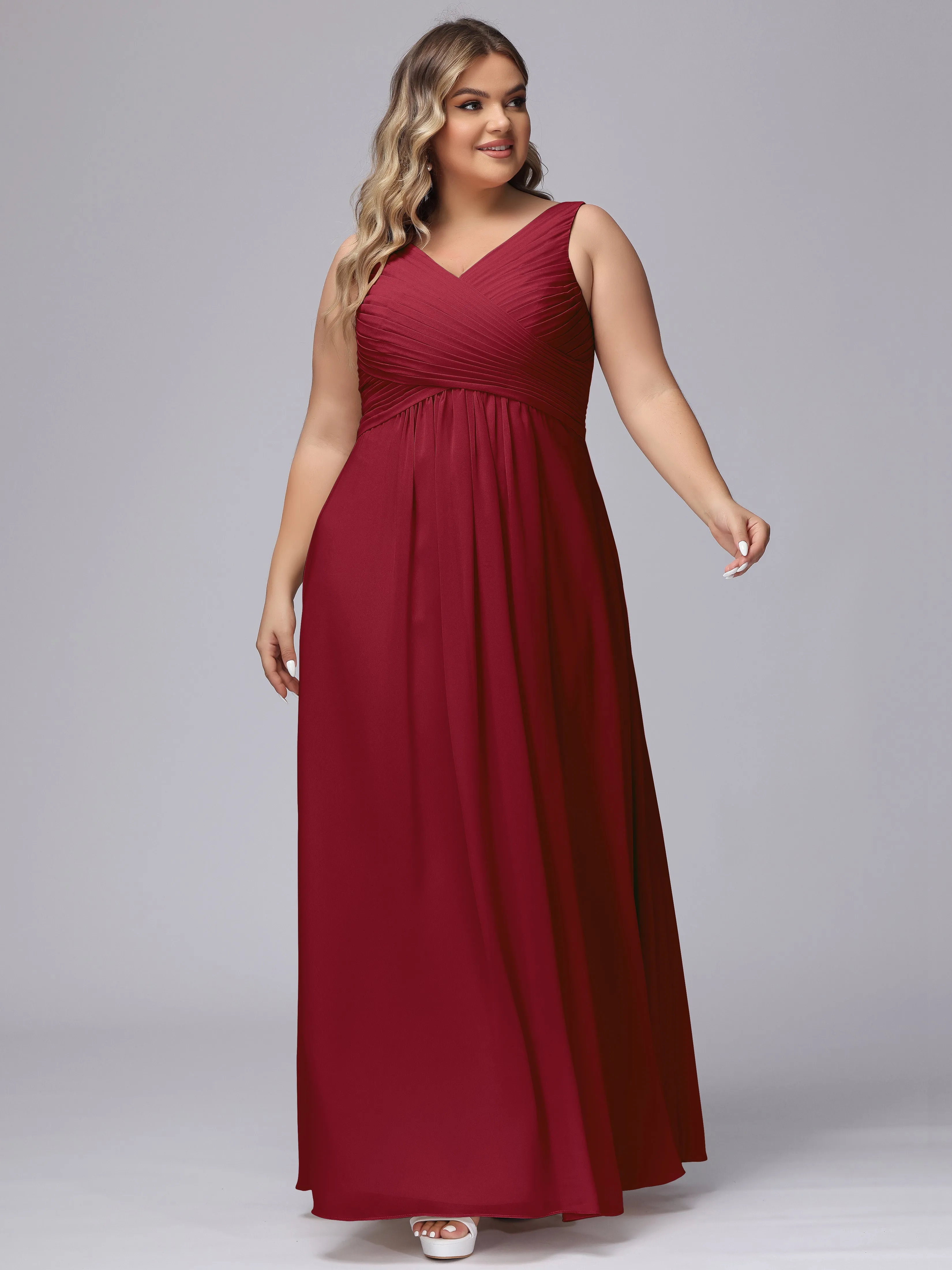A-line Sleeveless V-back Chiffon Plus Size Bridesmaid Dress