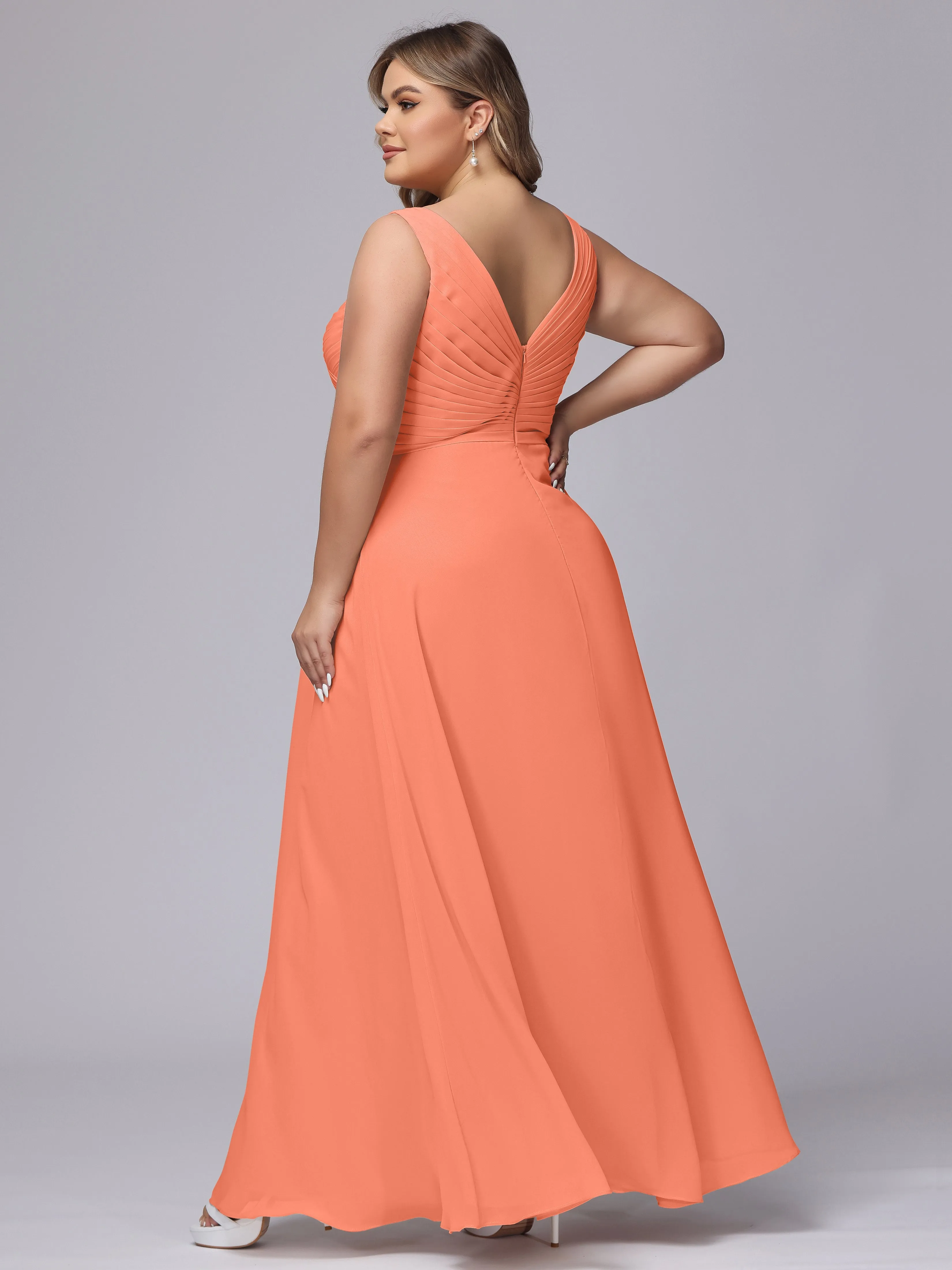 A-line Sleeveless V-back Chiffon Plus Size Bridesmaid Dress