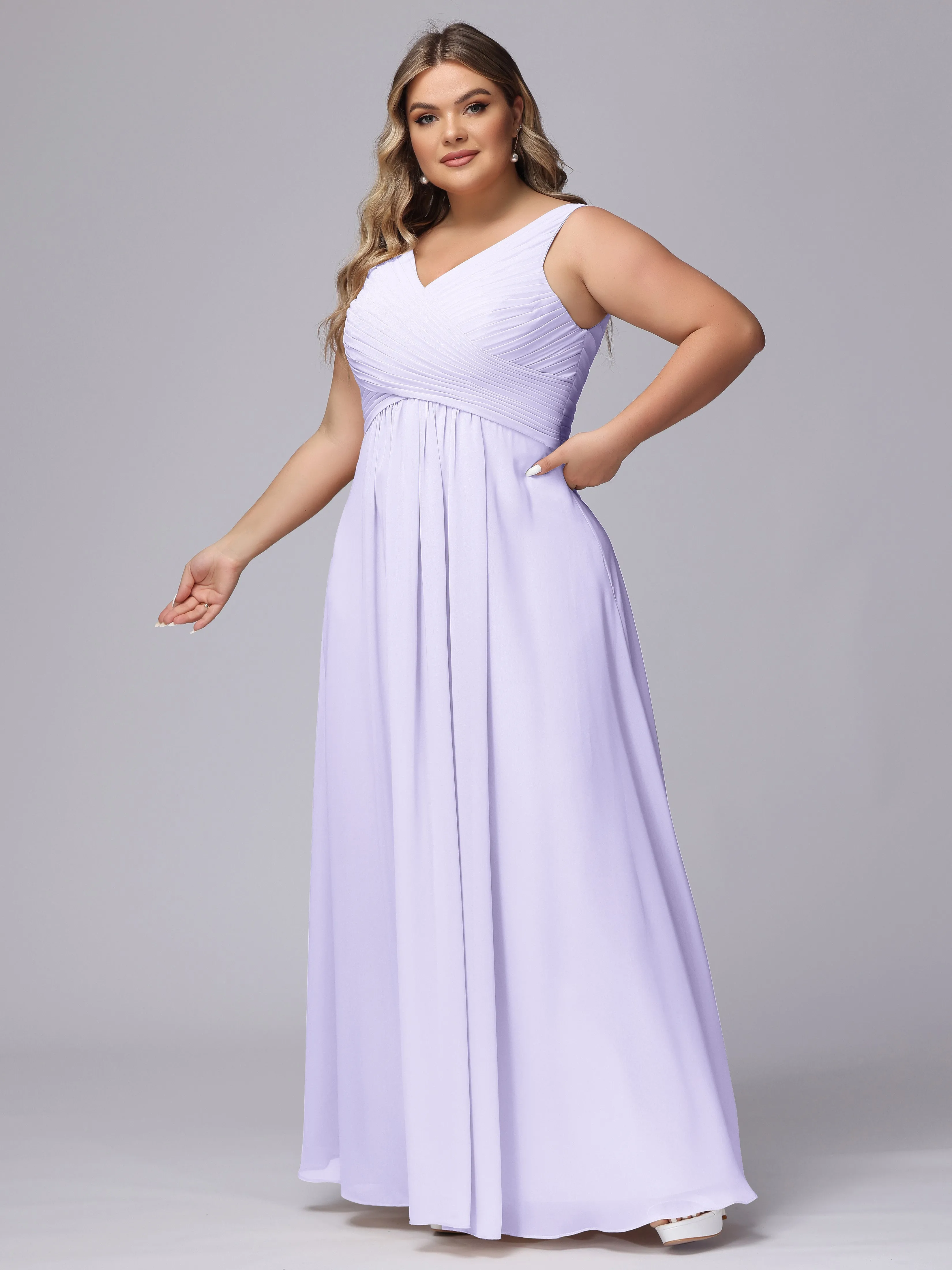 A-line Sleeveless V-back Chiffon Plus Size Bridesmaid Dress