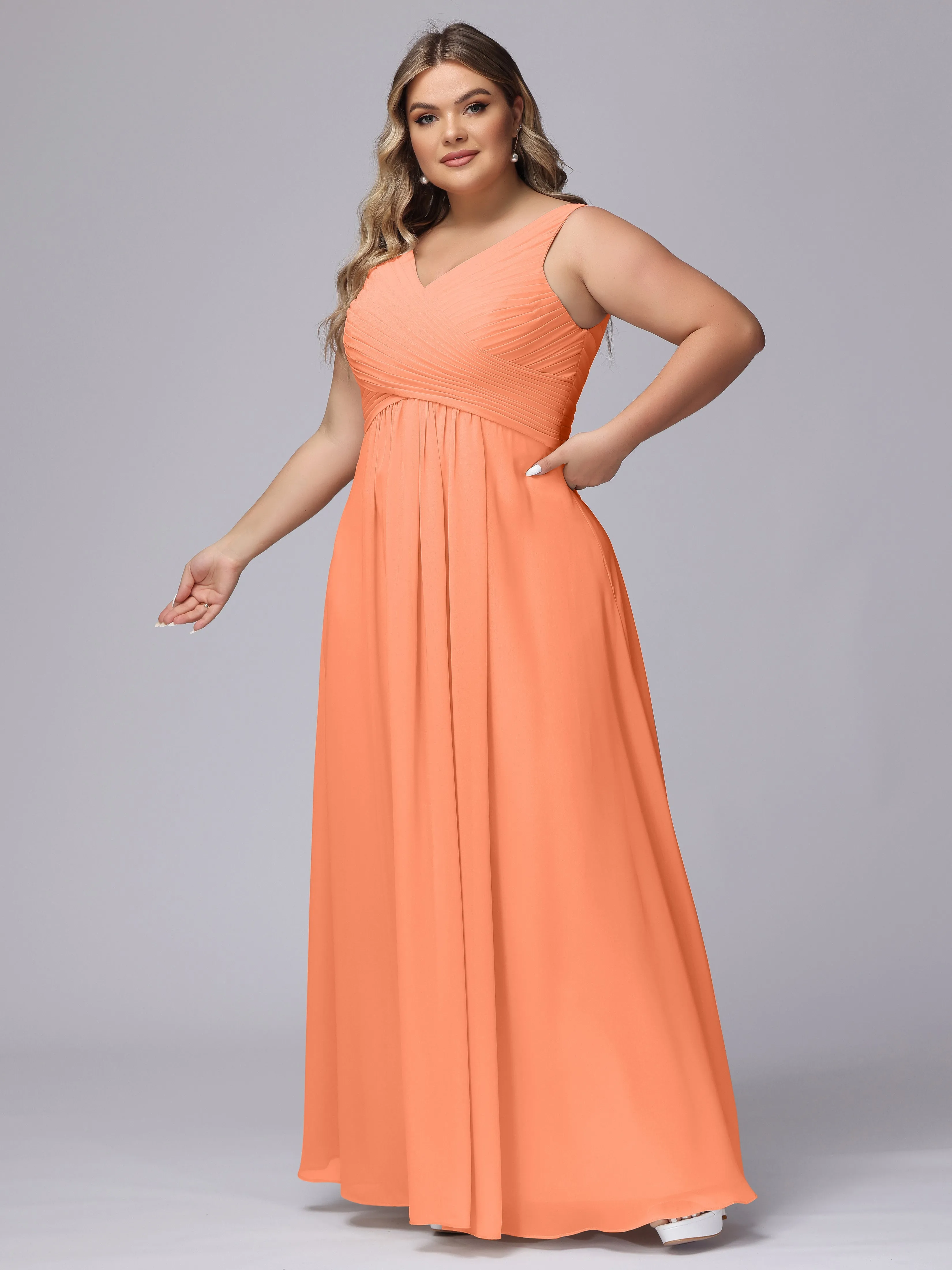 A-line Sleeveless V-back Chiffon Plus Size Bridesmaid Dress