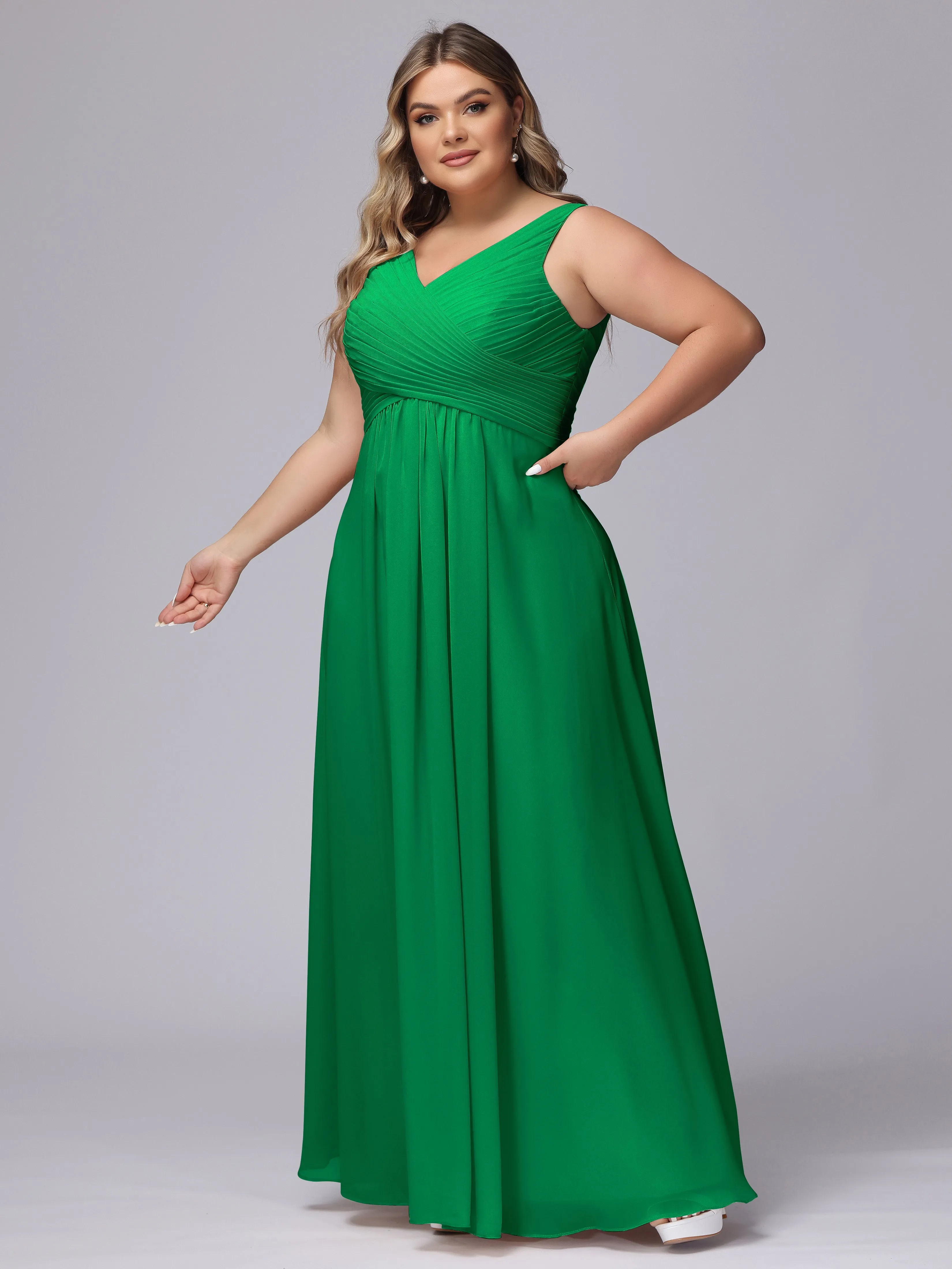 A-line Sleeveless V-back Chiffon Plus Size Bridesmaid Dress