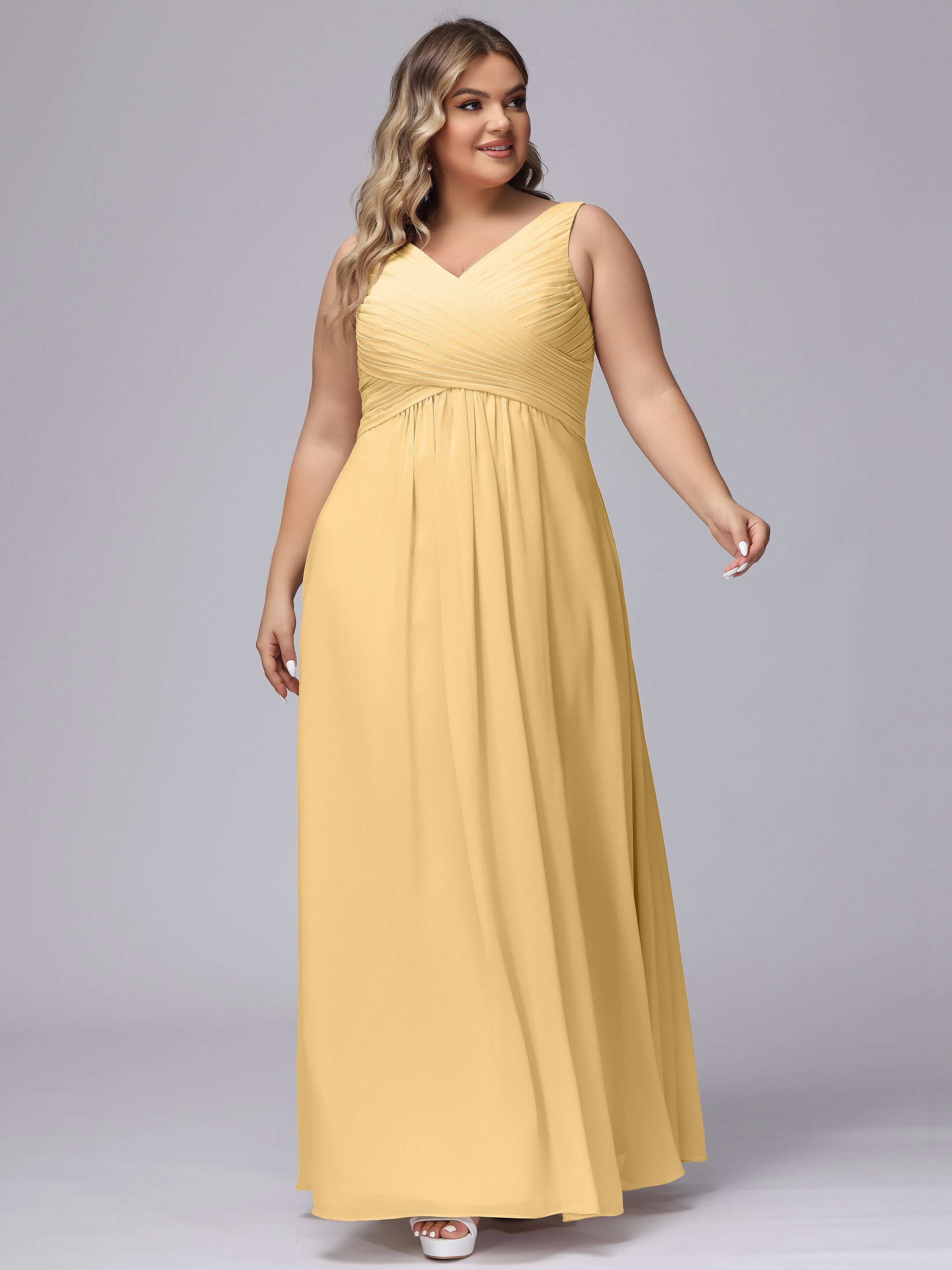A-line Sleeveless V-back Chiffon Plus Size Bridesmaid Dress