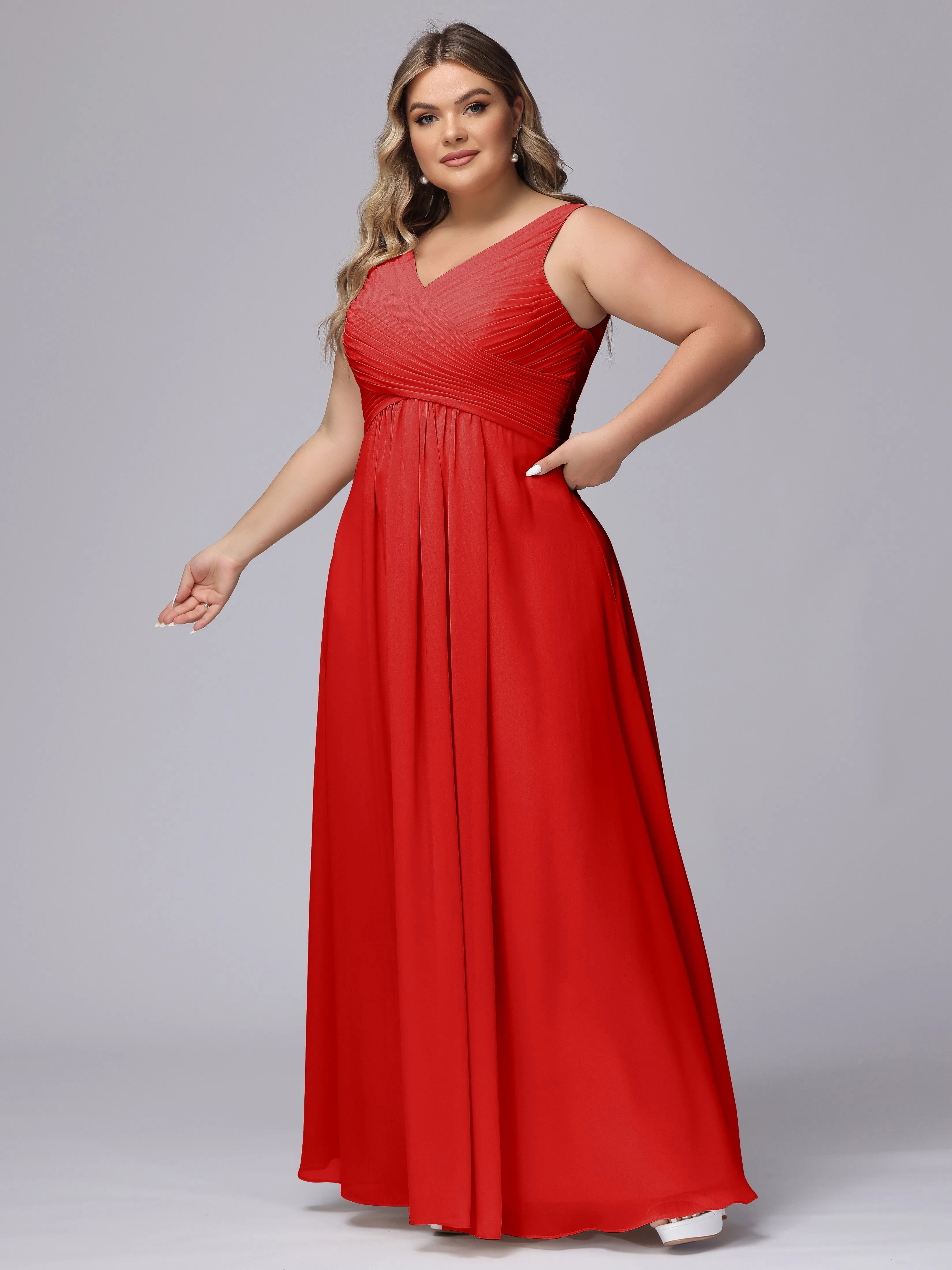 A-line Sleeveless V-back Chiffon Plus Size Bridesmaid Dress