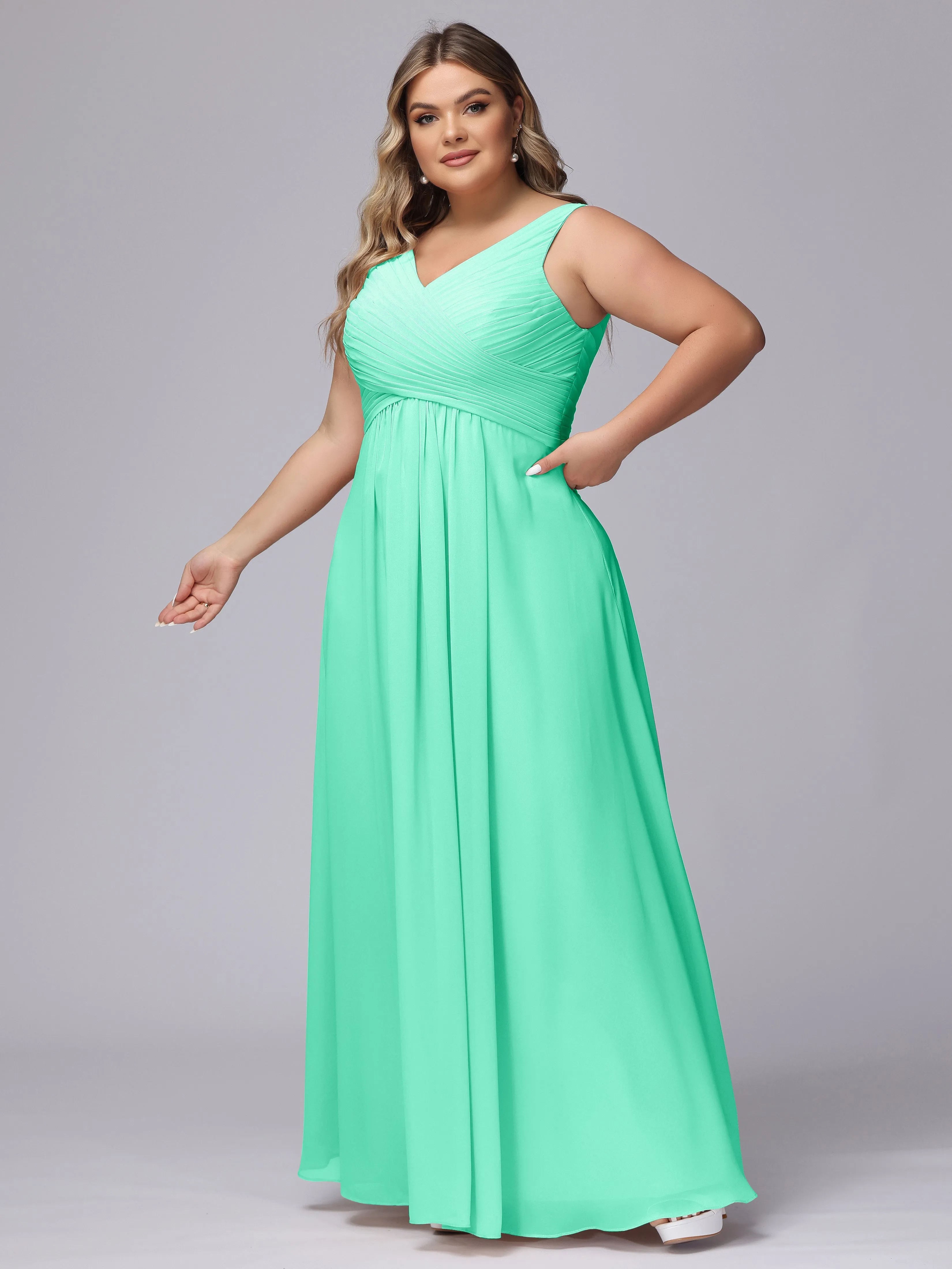 A-line Sleeveless V-back Chiffon Plus Size Bridesmaid Dress