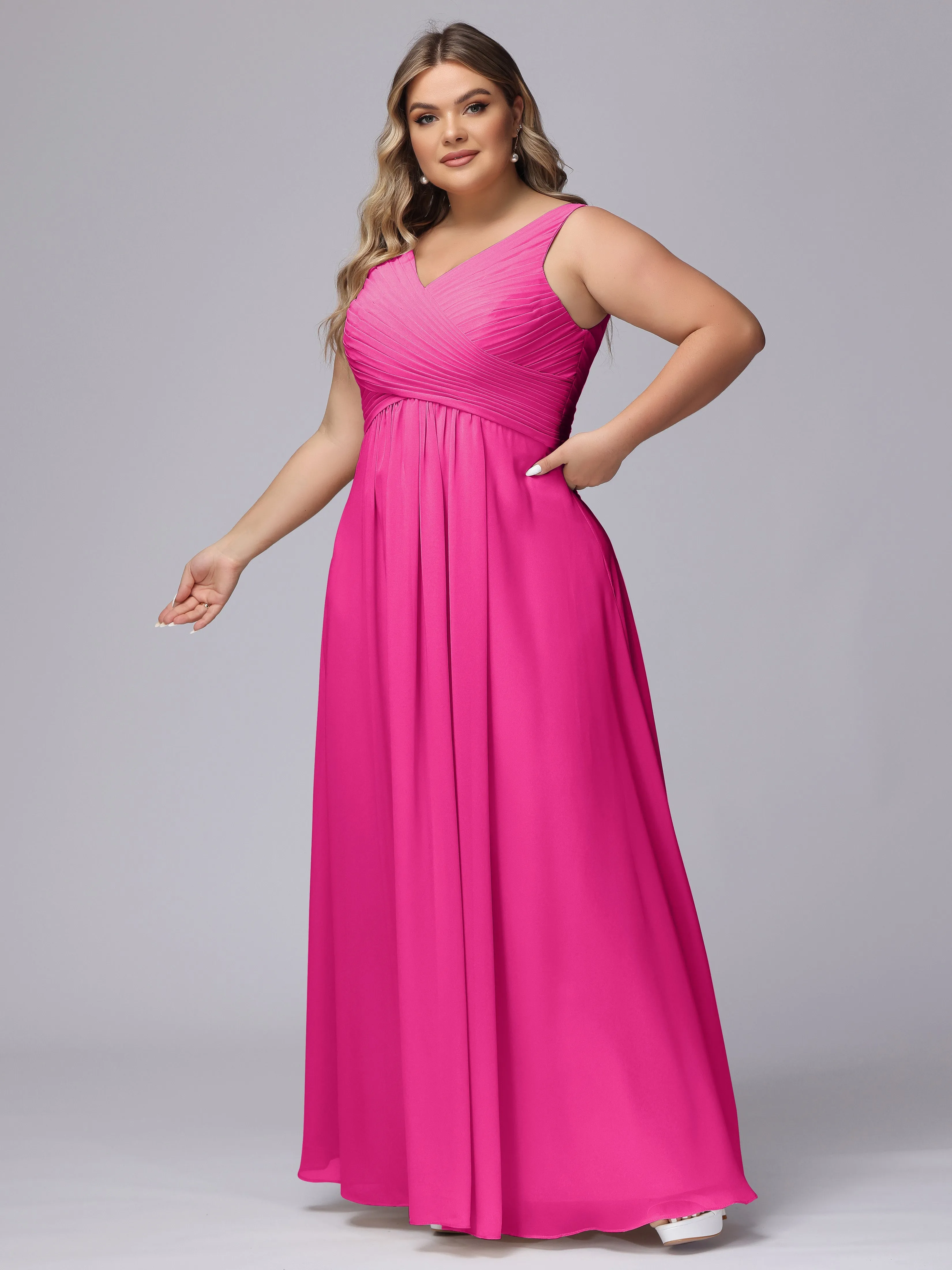 A-line Sleeveless V-back Chiffon Plus Size Bridesmaid Dress