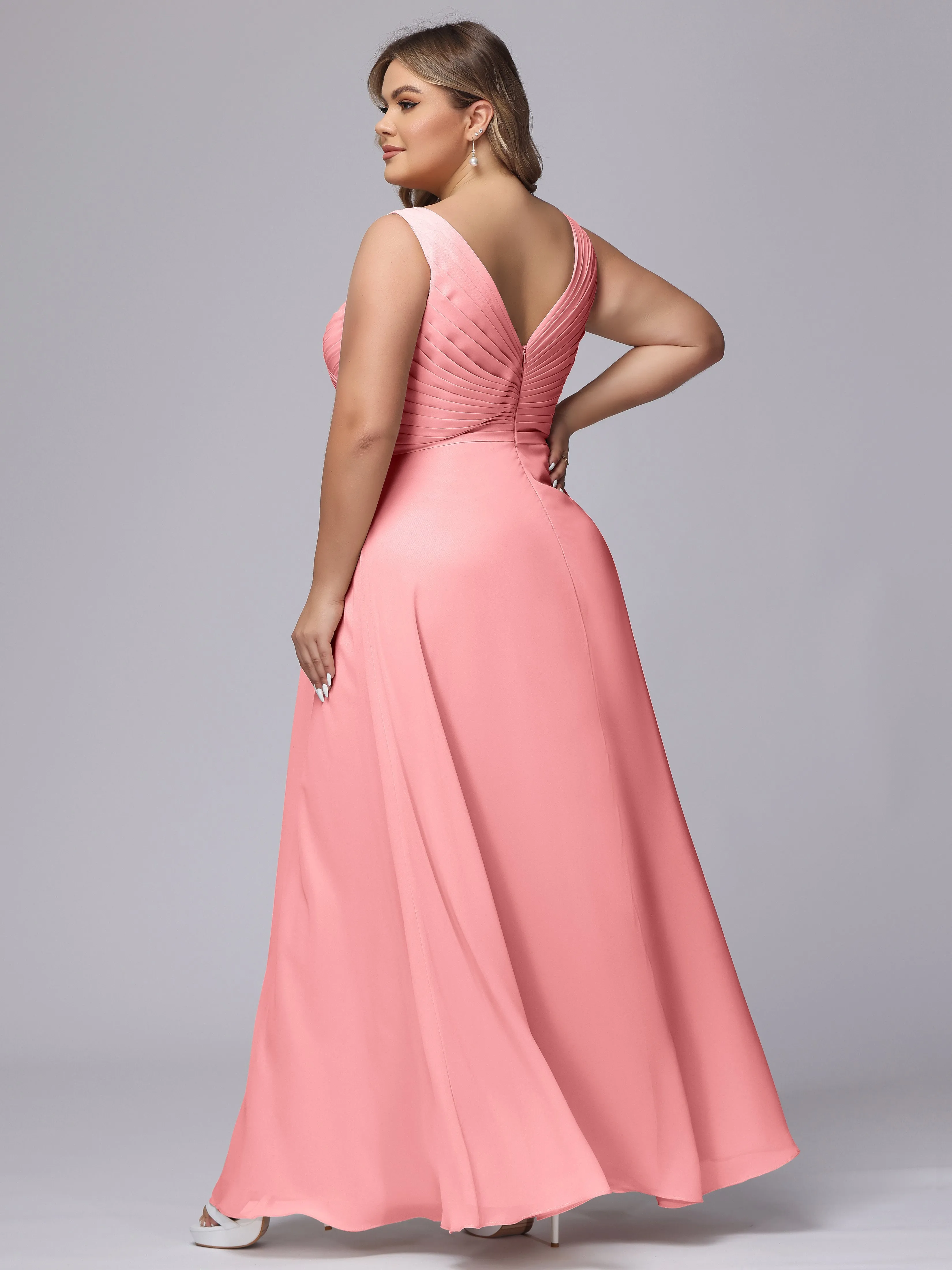 A-line Sleeveless V-back Chiffon Plus Size Bridesmaid Dress
