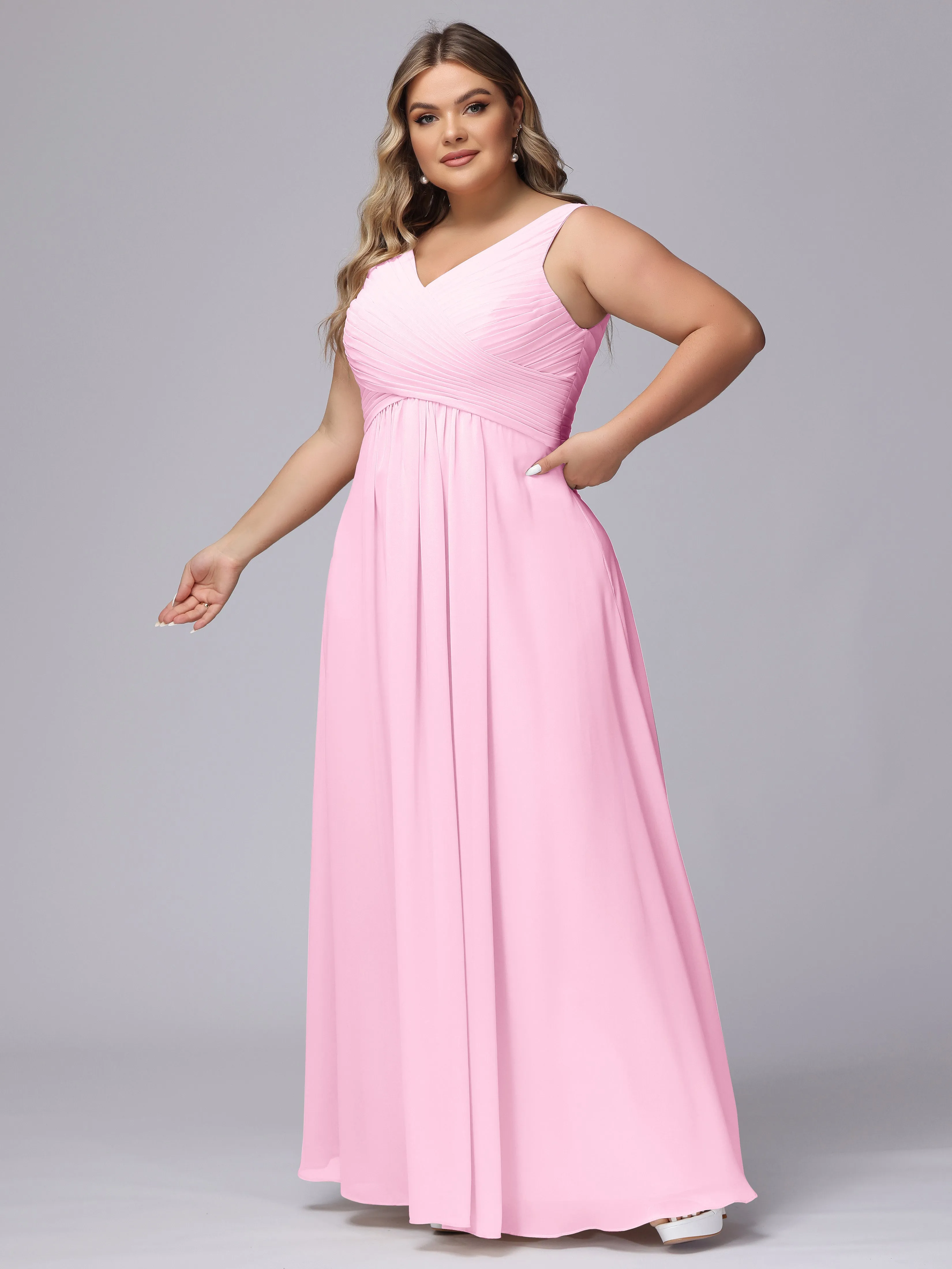 A-line Sleeveless V-back Chiffon Plus Size Bridesmaid Dress