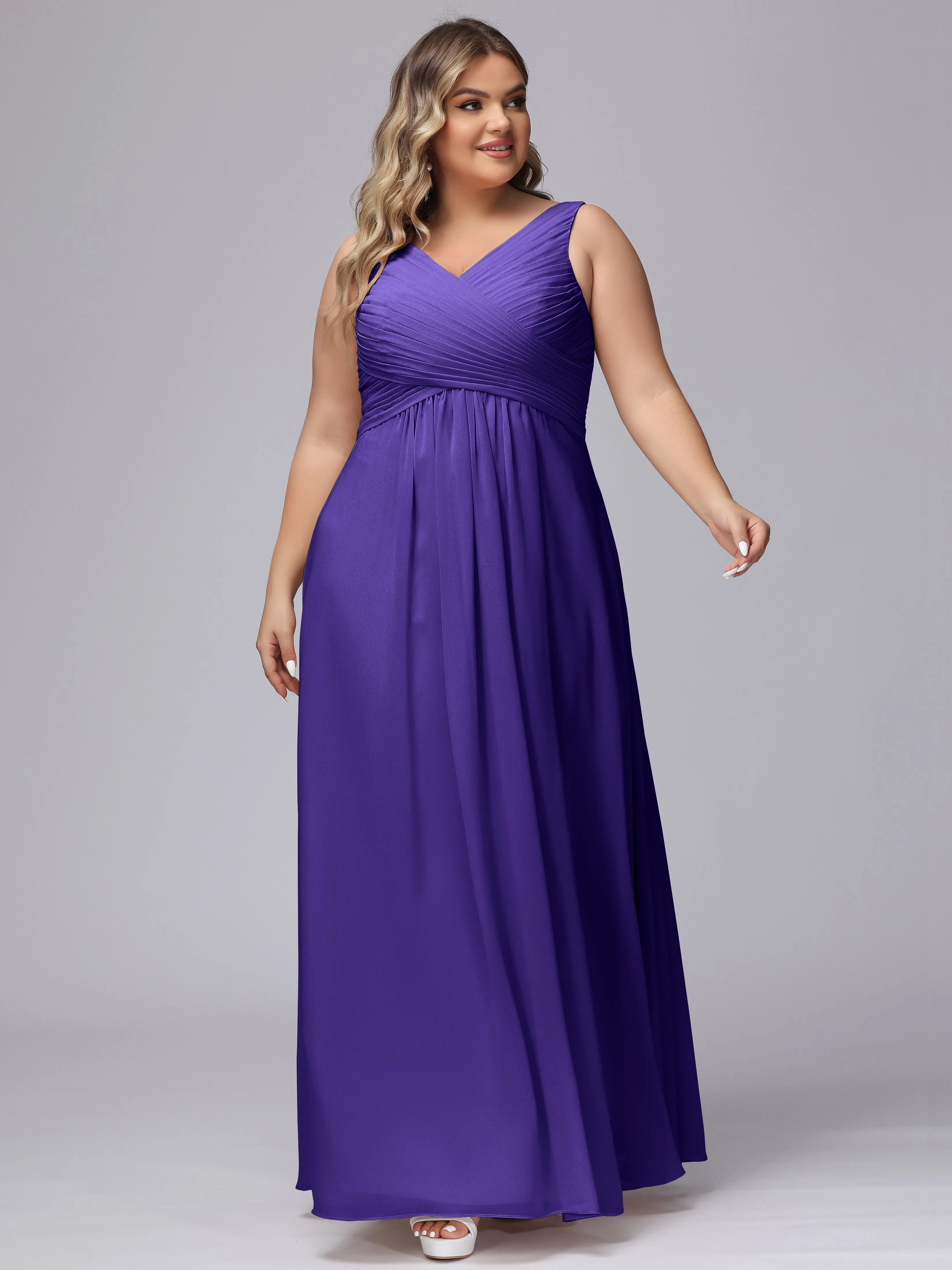 A-line Sleeveless V-back Chiffon Plus Size Bridesmaid Dress