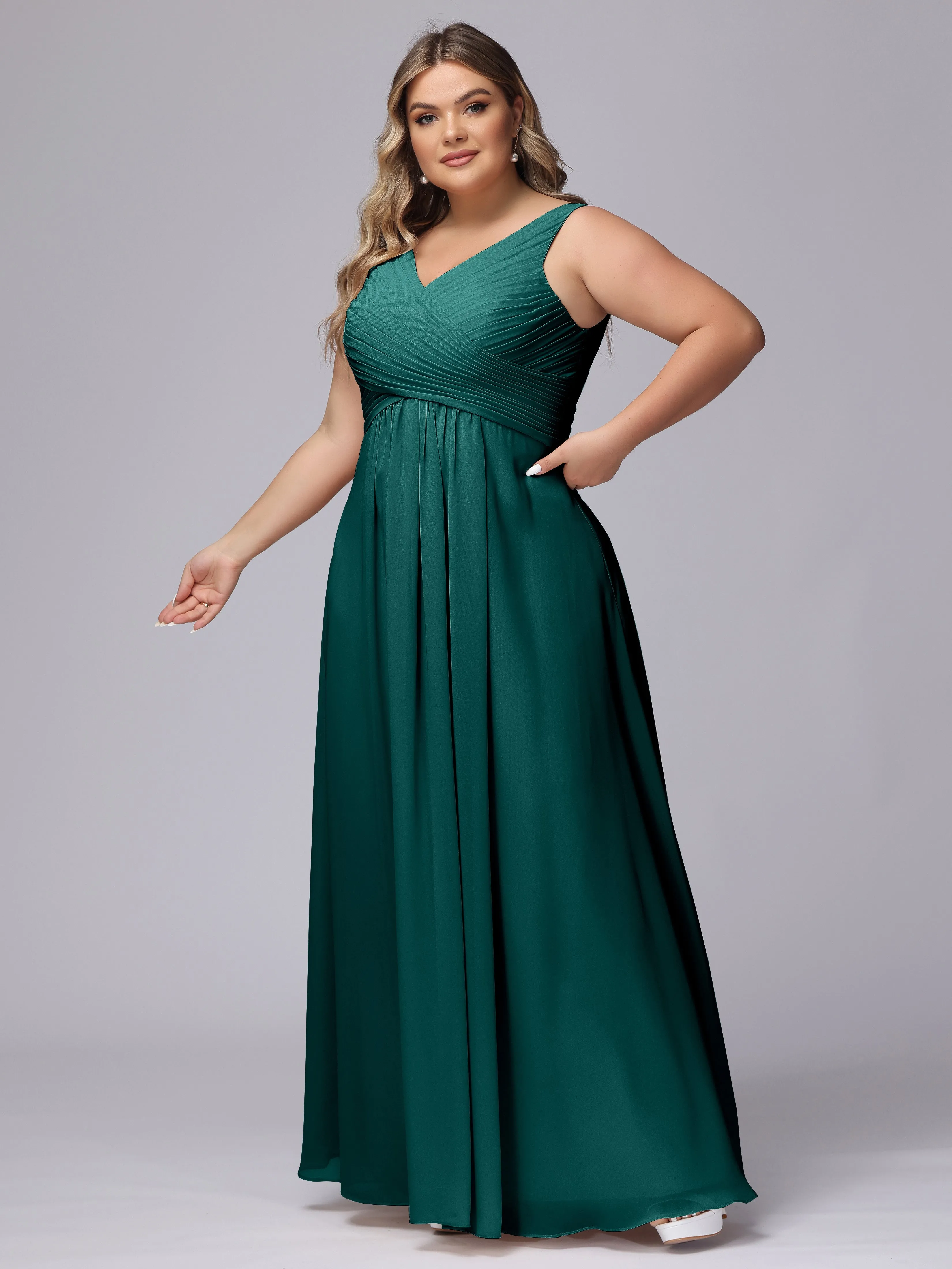 A-line Sleeveless V-back Chiffon Plus Size Bridesmaid Dress