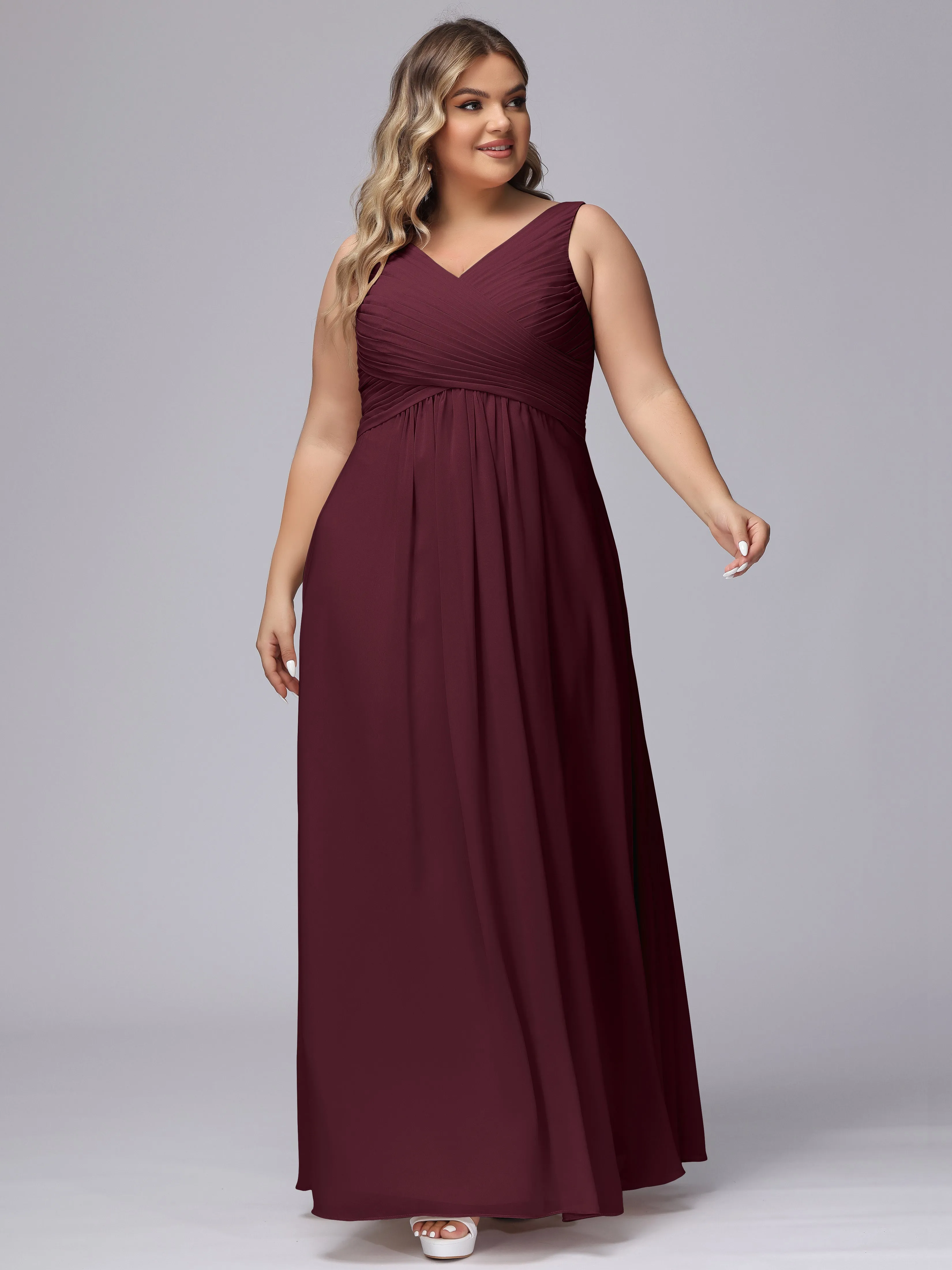 A-line Sleeveless V-back Chiffon Plus Size Bridesmaid Dress