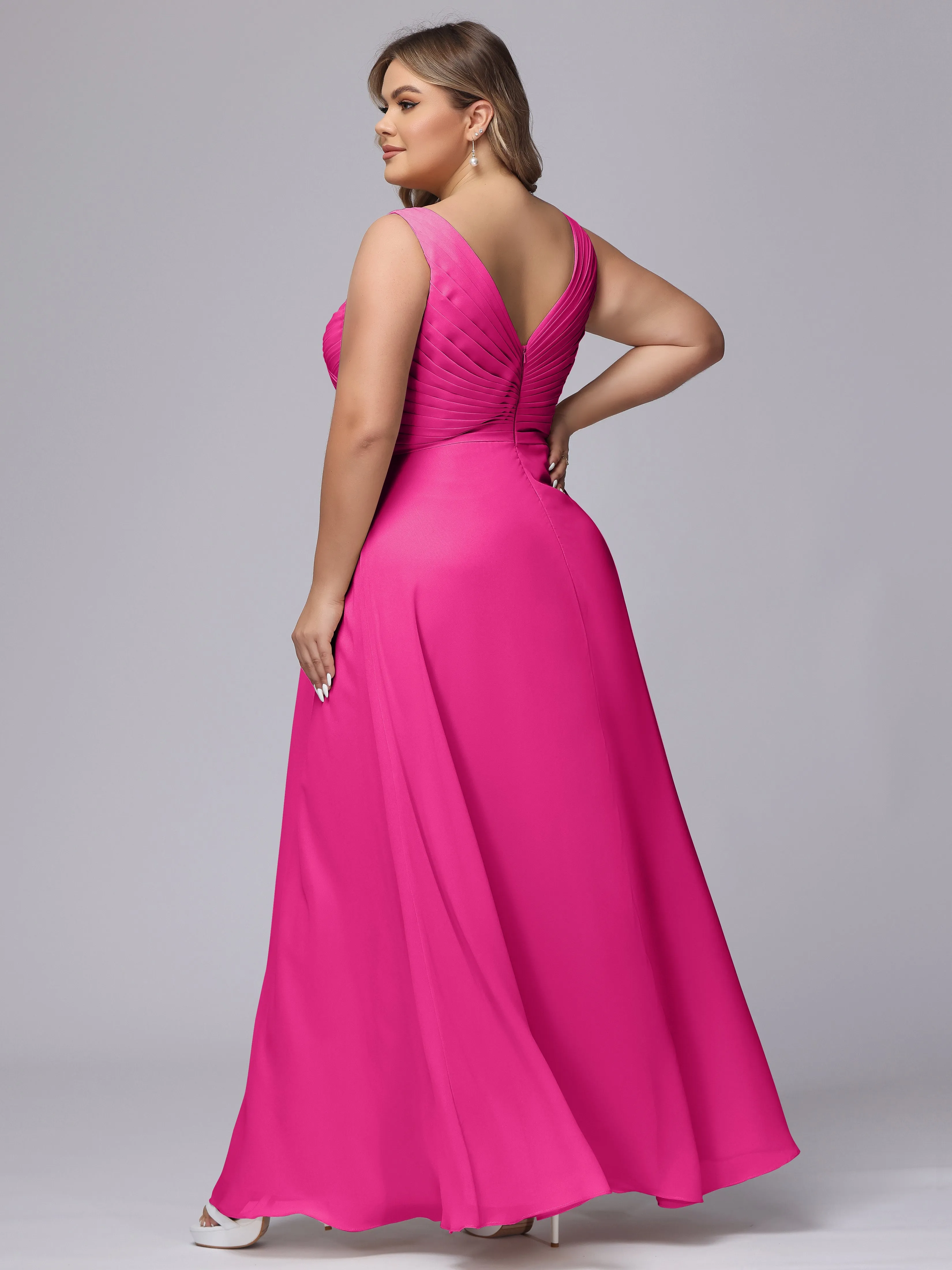 A-line Sleeveless V-back Chiffon Plus Size Bridesmaid Dress