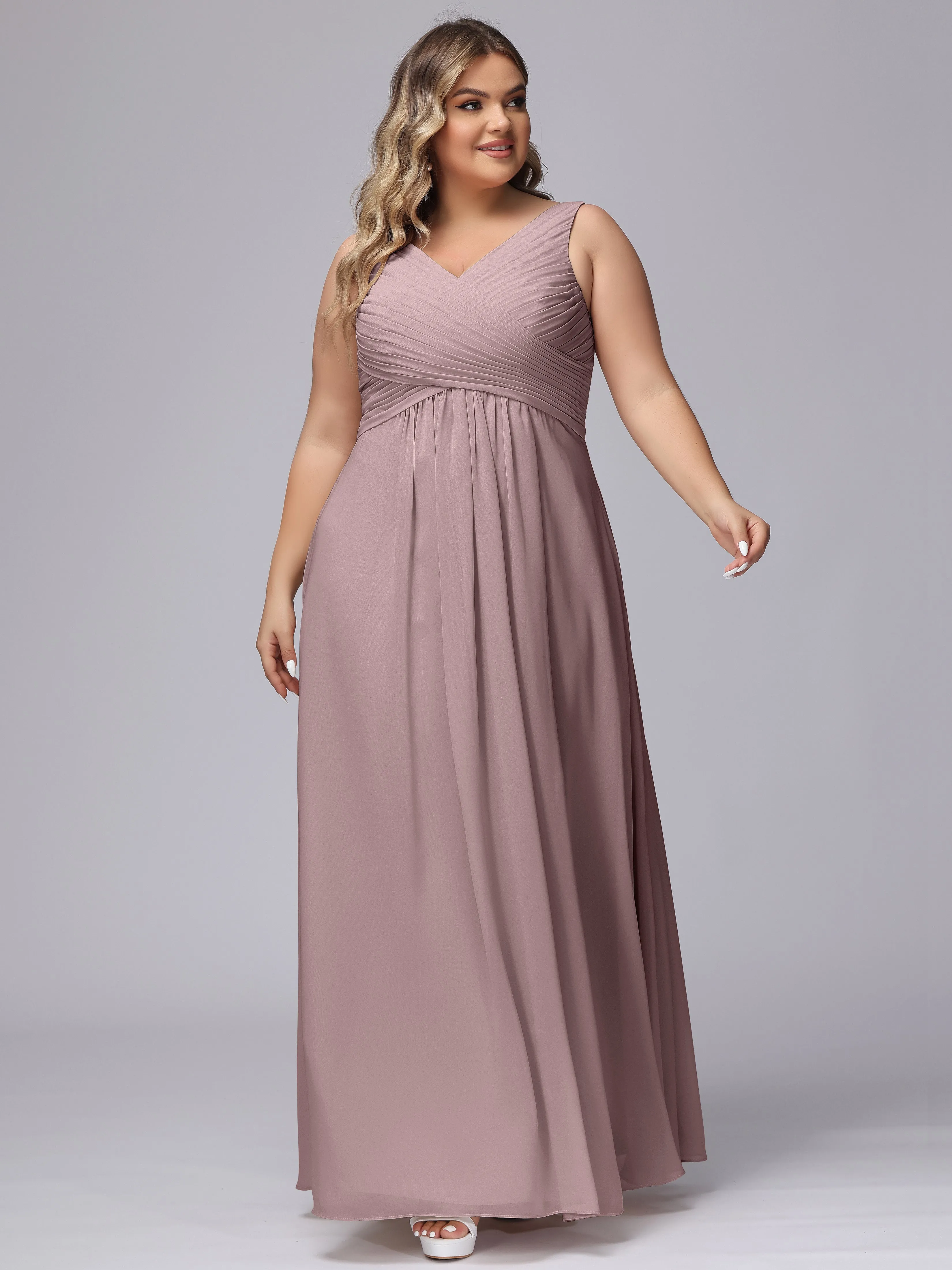 A-line Sleeveless V-back Chiffon Plus Size Bridesmaid Dress