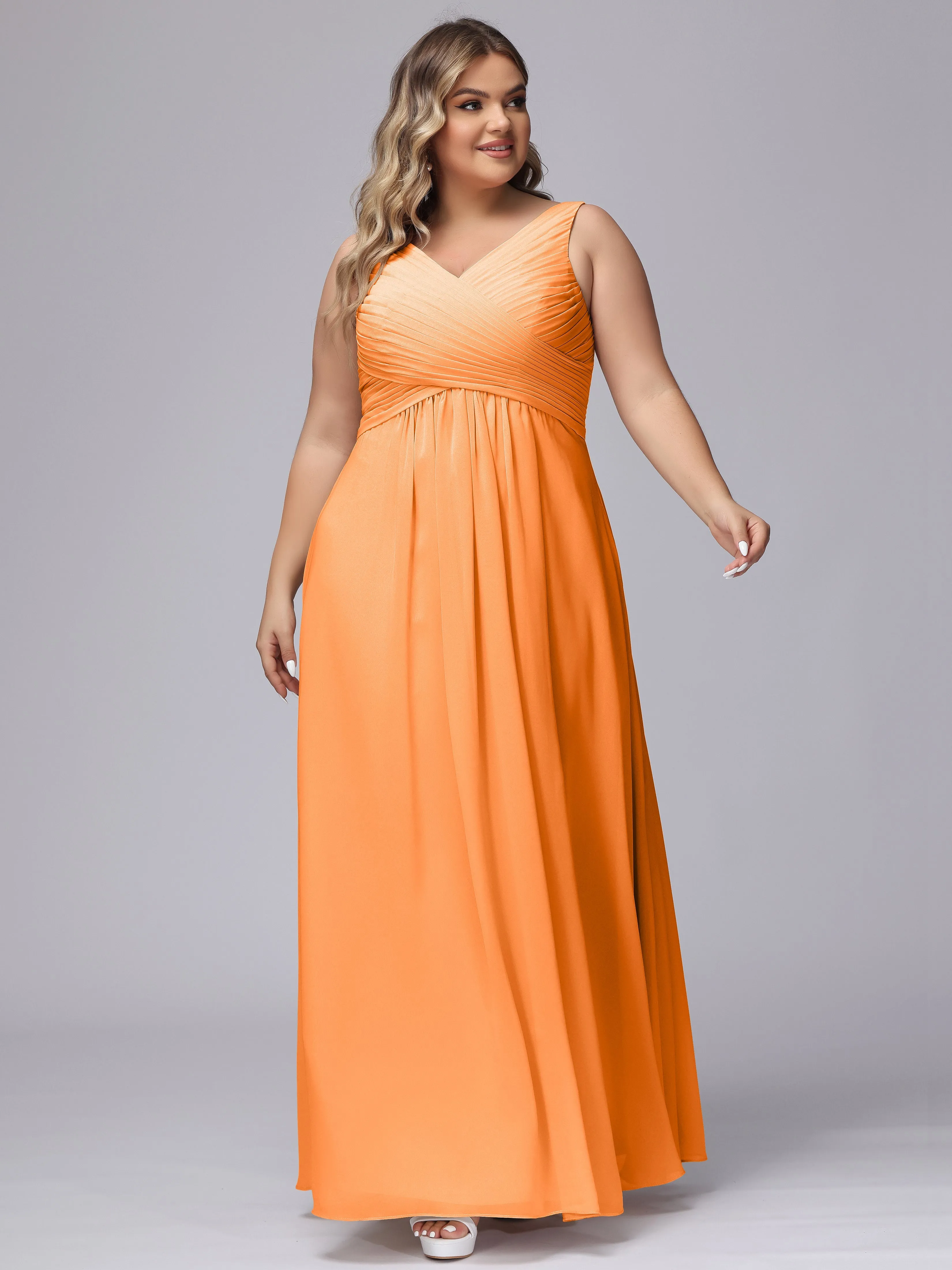 A-line Sleeveless V-back Chiffon Plus Size Bridesmaid Dress