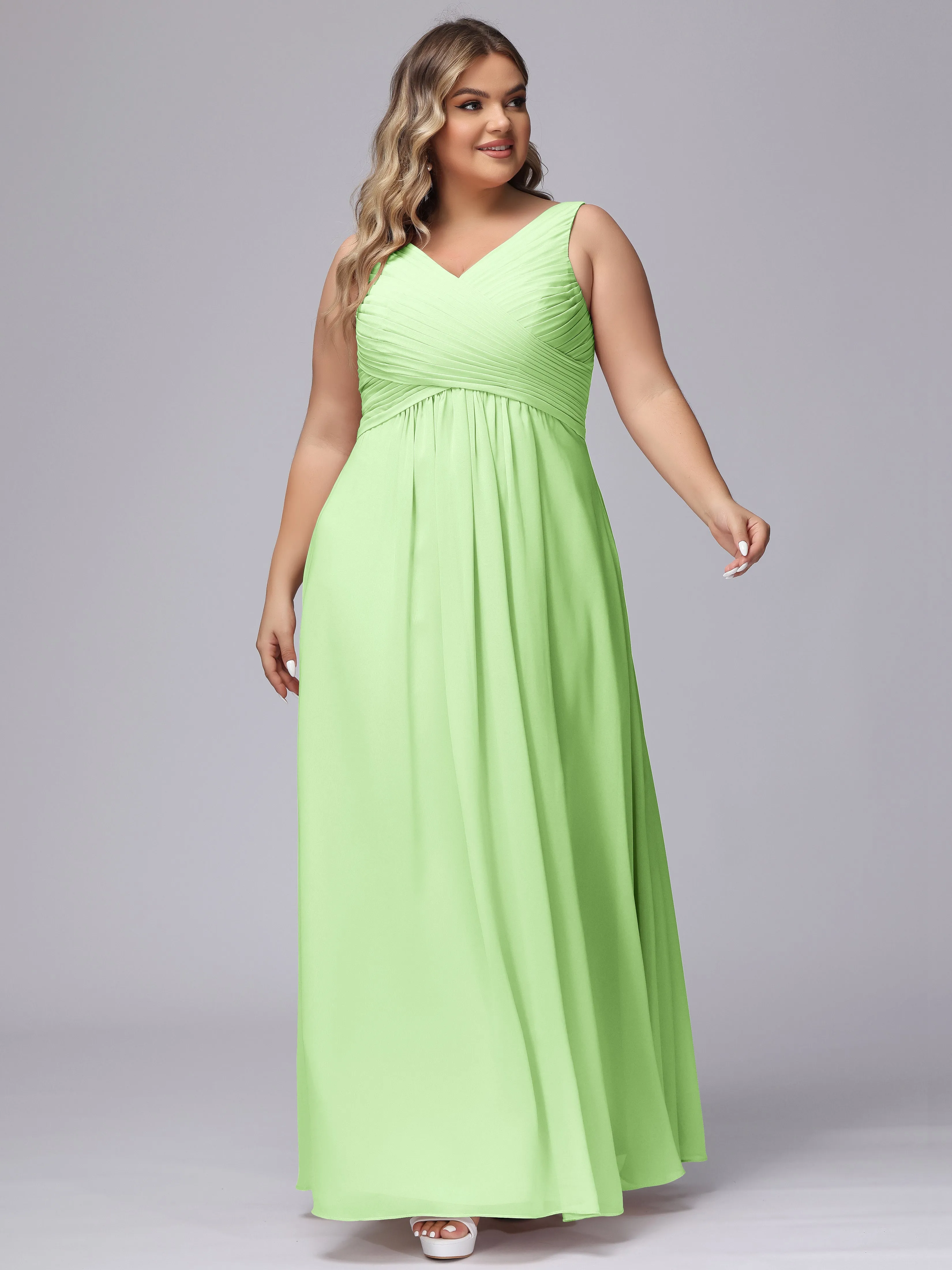A-line Sleeveless V-back Chiffon Plus Size Bridesmaid Dress