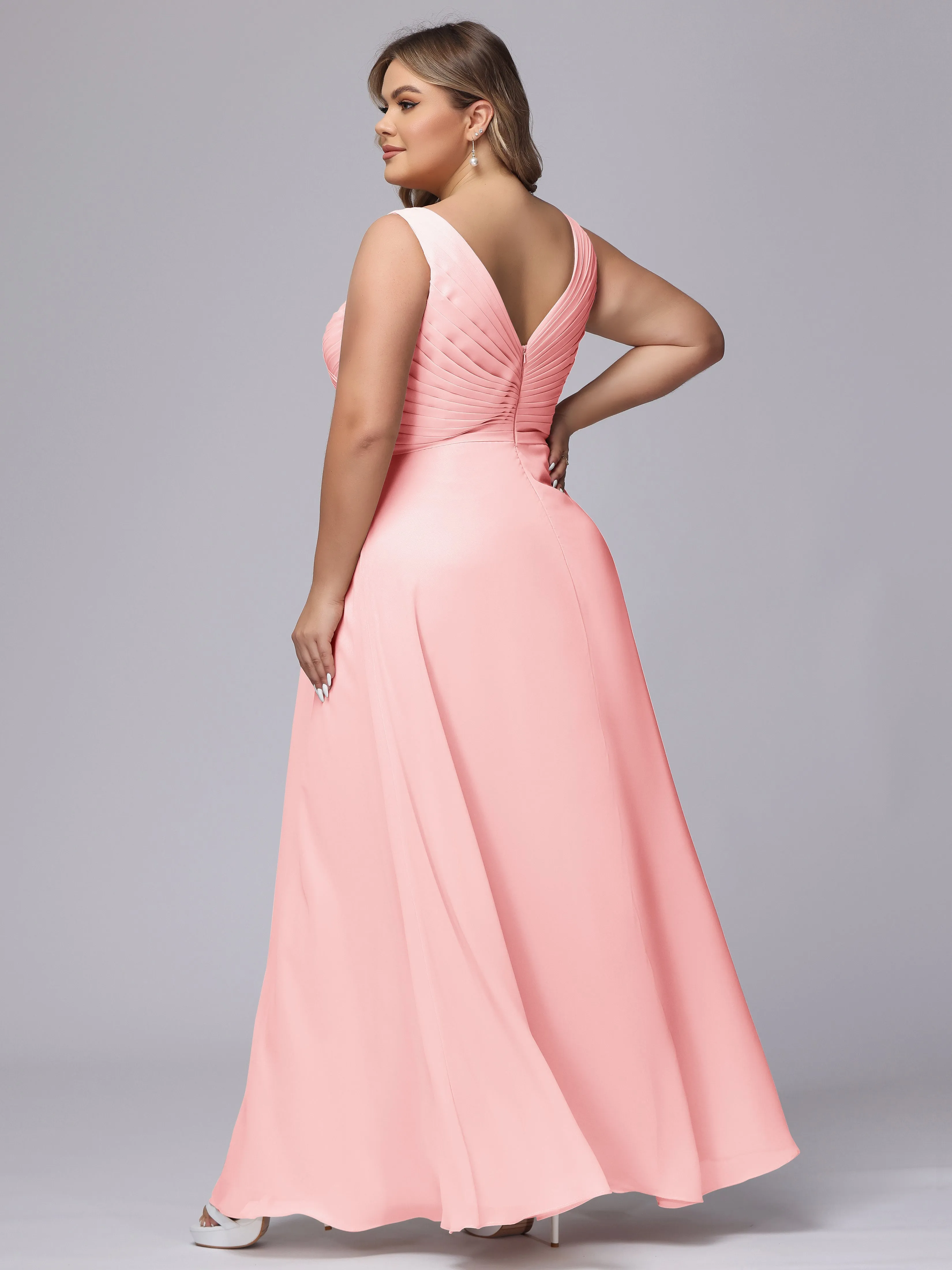 A-line Sleeveless V-back Chiffon Plus Size Bridesmaid Dress