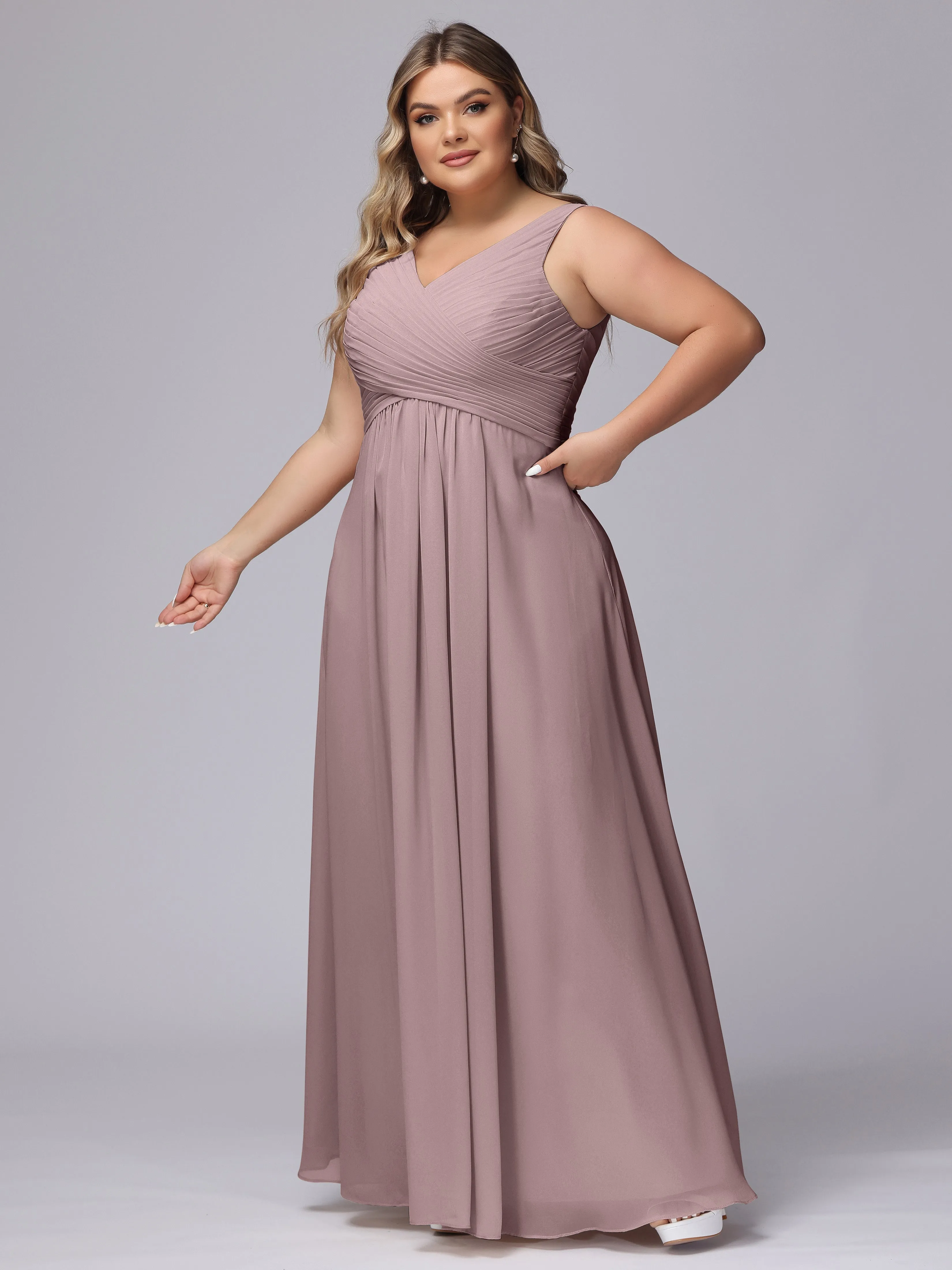 A-line Sleeveless V-back Chiffon Plus Size Bridesmaid Dress