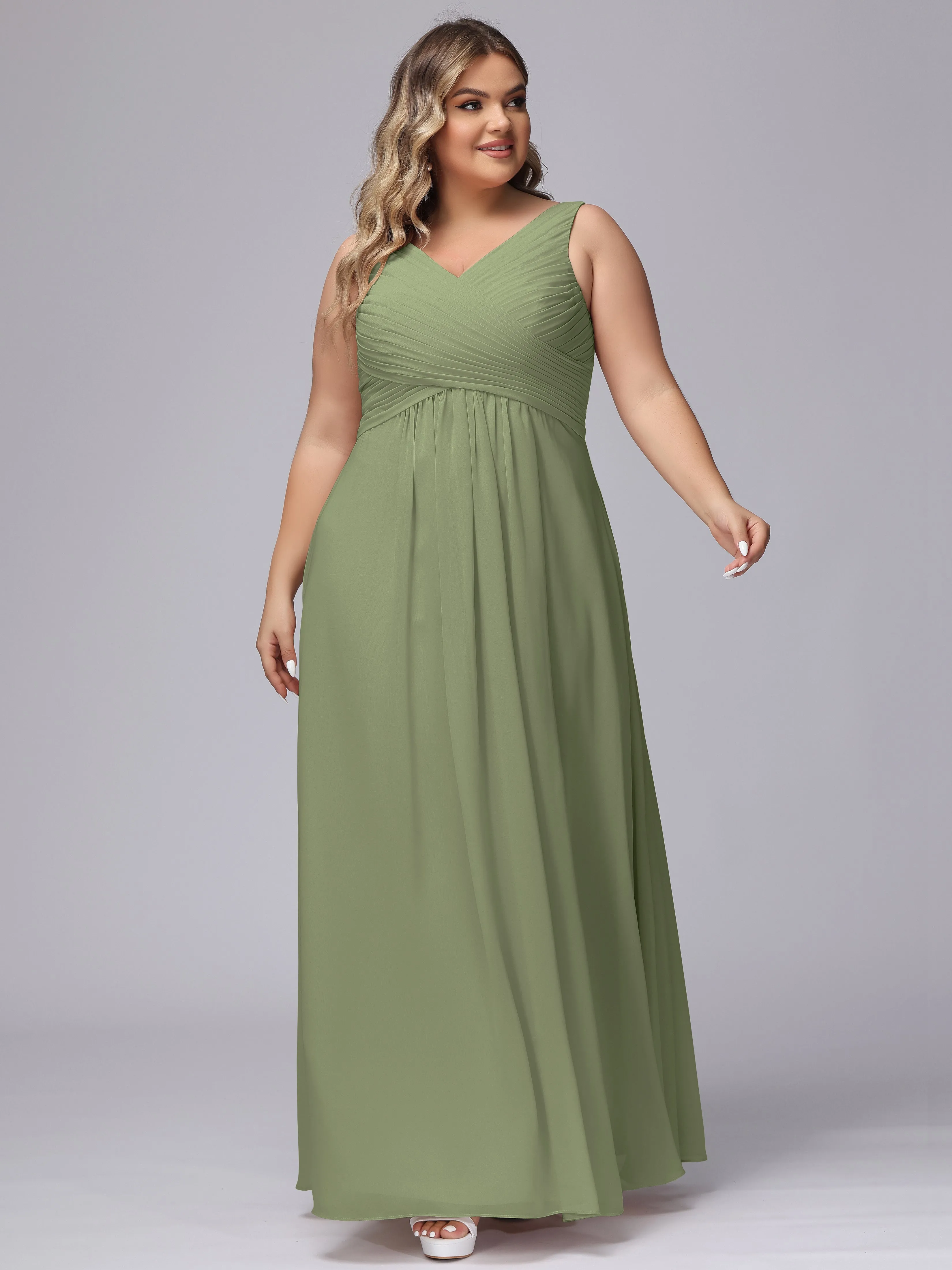 A-line Sleeveless V-back Chiffon Plus Size Bridesmaid Dress