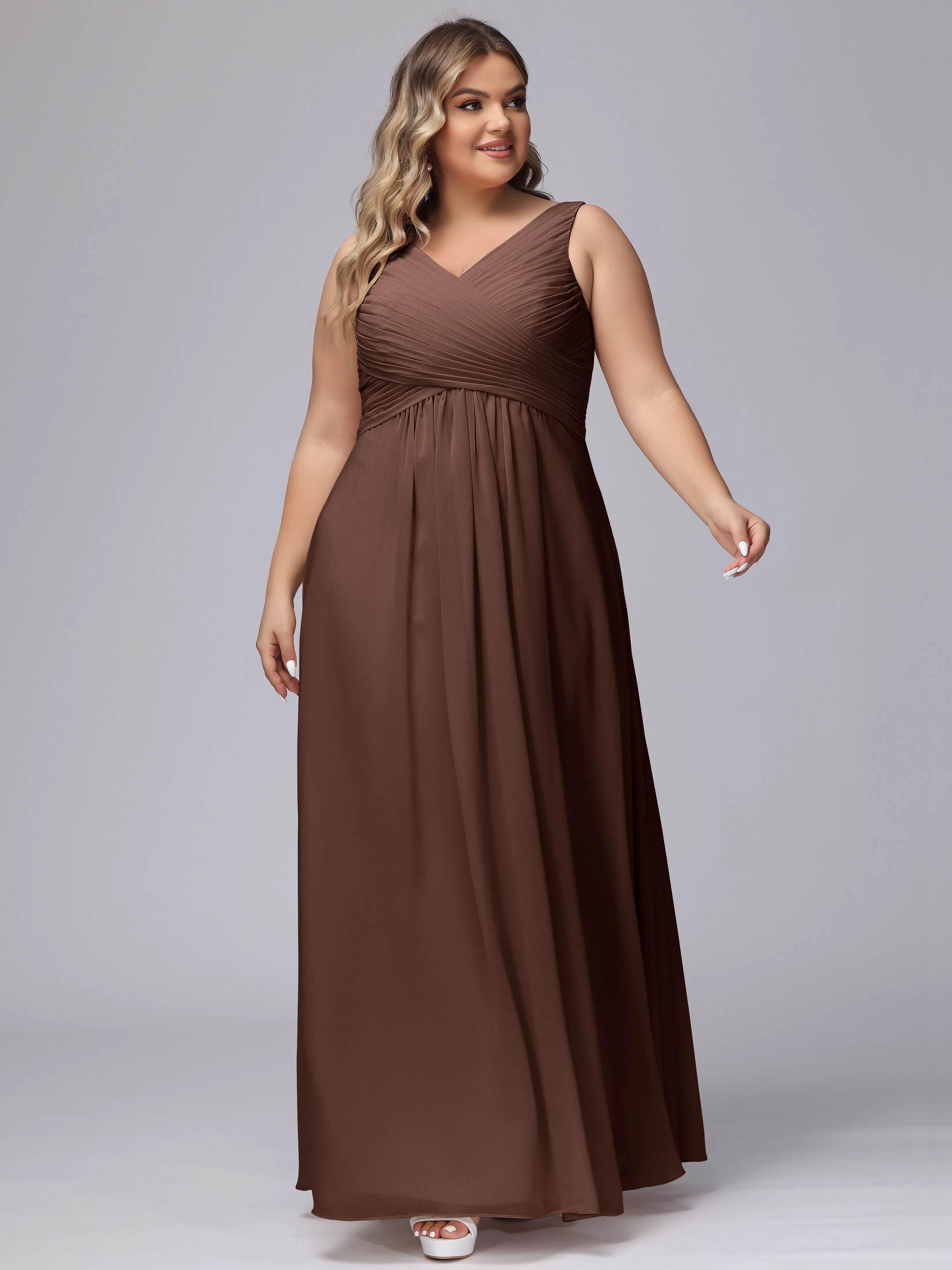 A-line Sleeveless V-back Chiffon Plus Size Bridesmaid Dress