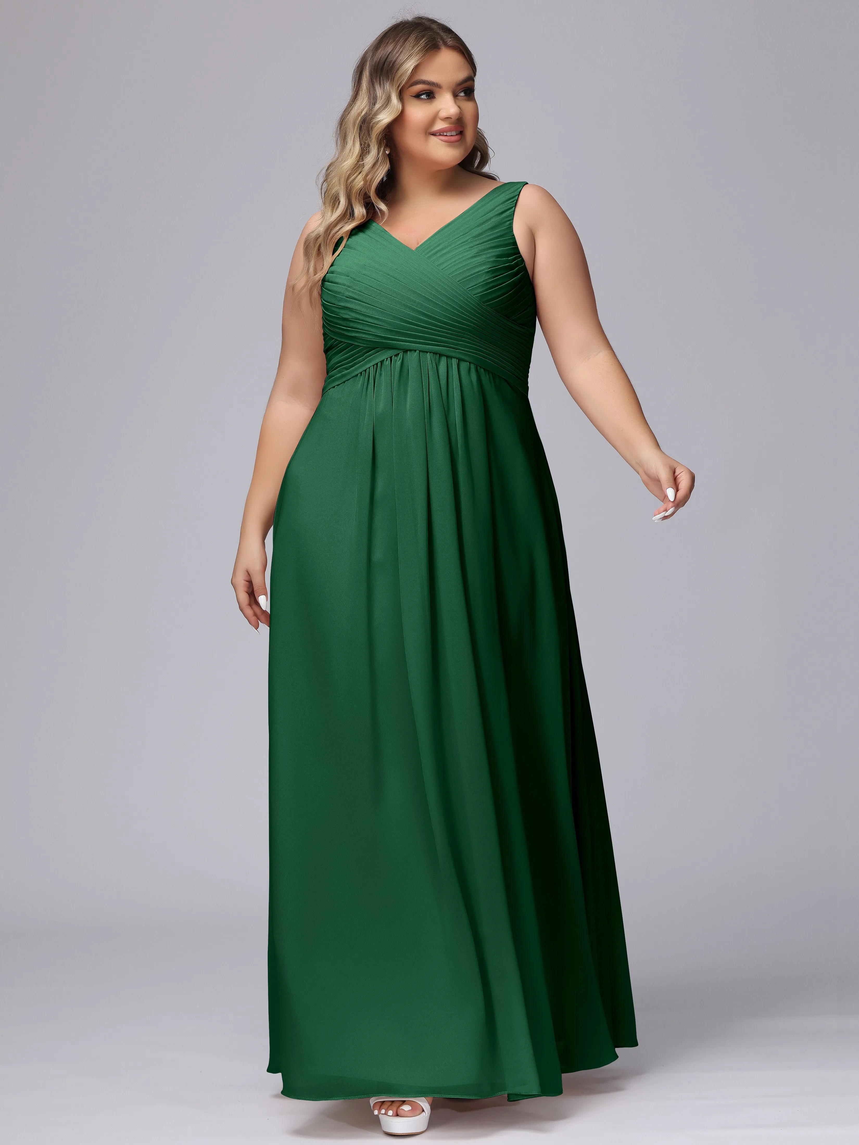 A-line Sleeveless V-back Chiffon Plus Size Bridesmaid Dress