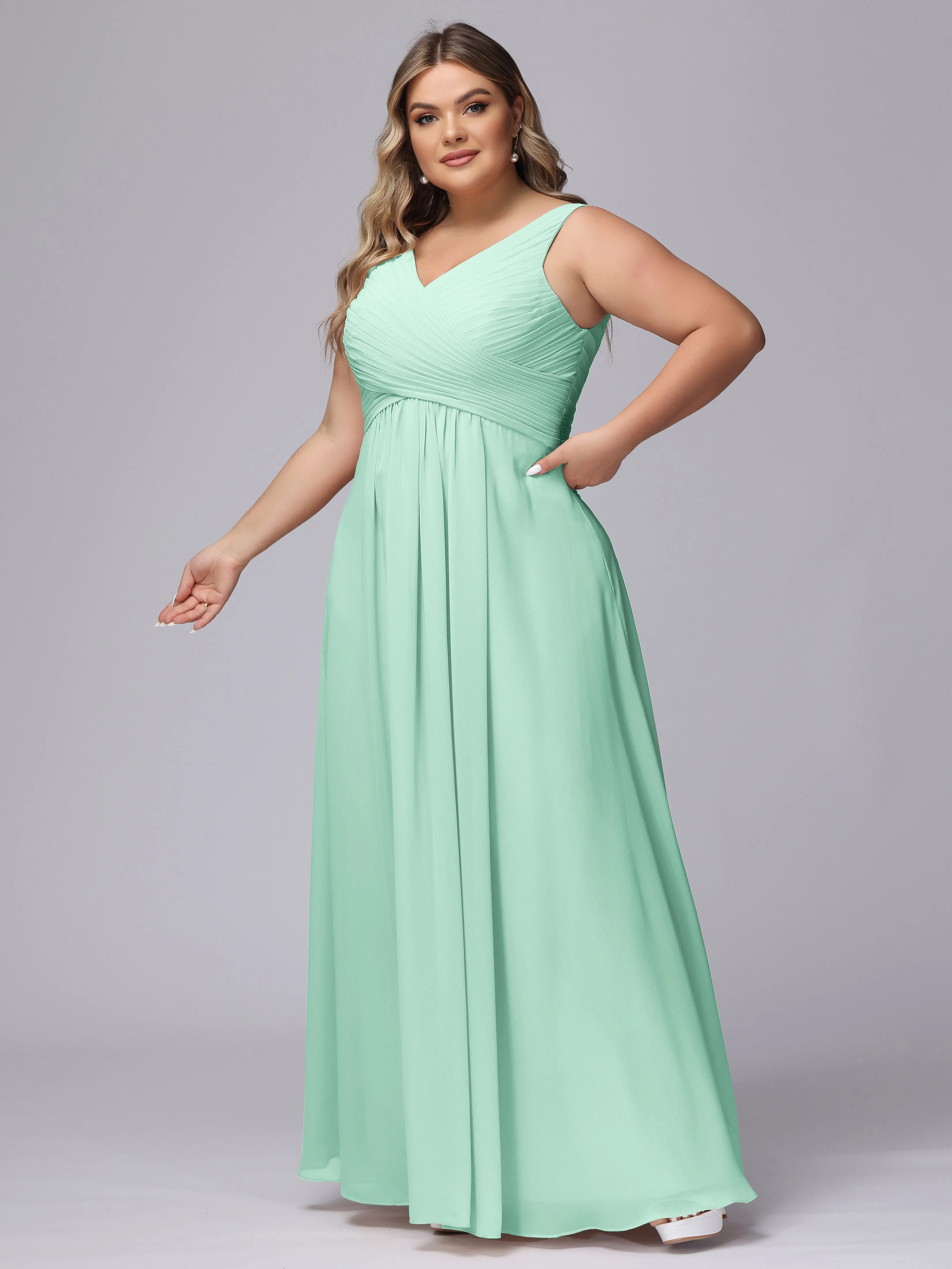 A-line Sleeveless V-back Chiffon Plus Size Bridesmaid Dress