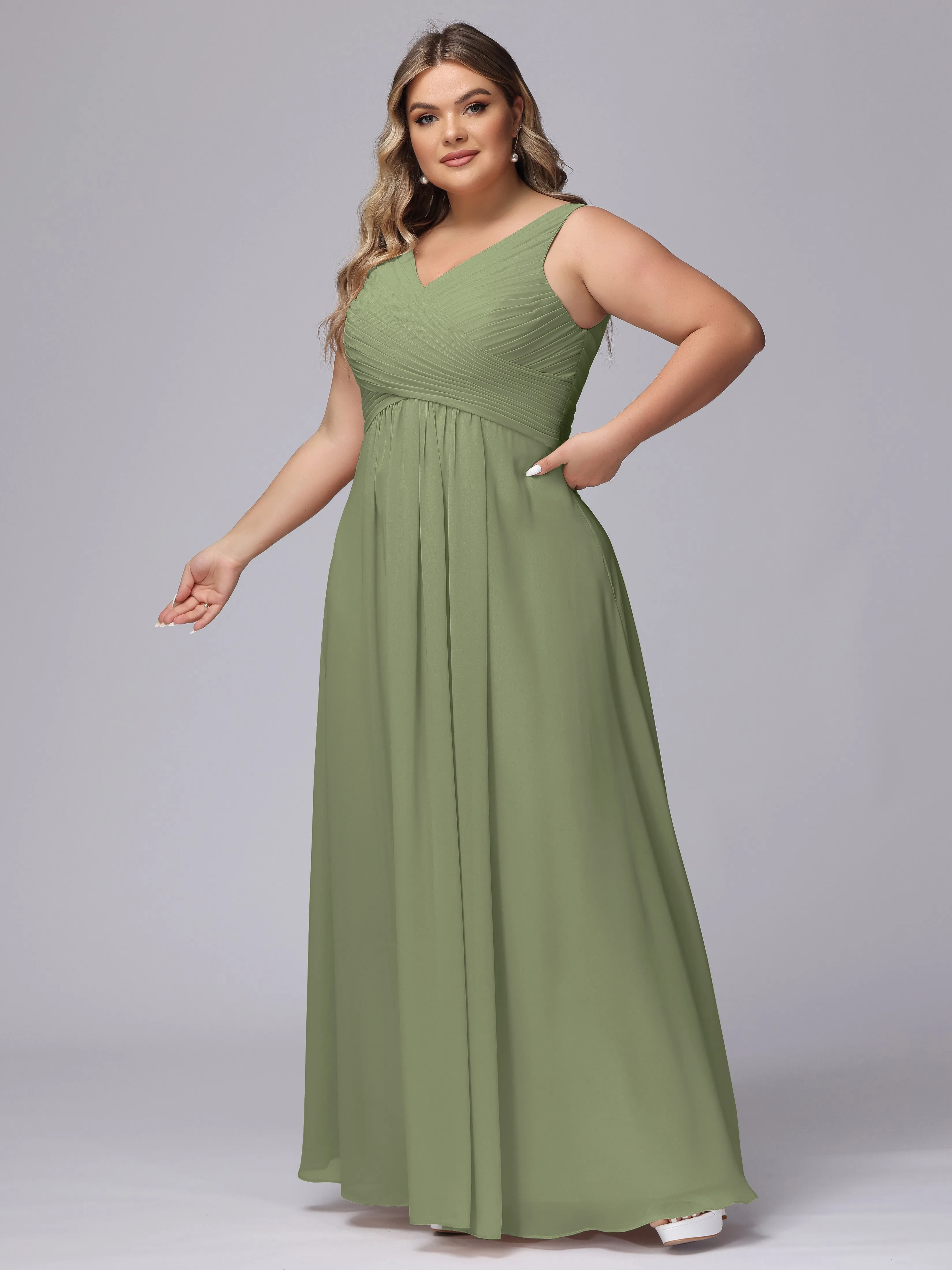 A-line Sleeveless V-back Chiffon Plus Size Bridesmaid Dress