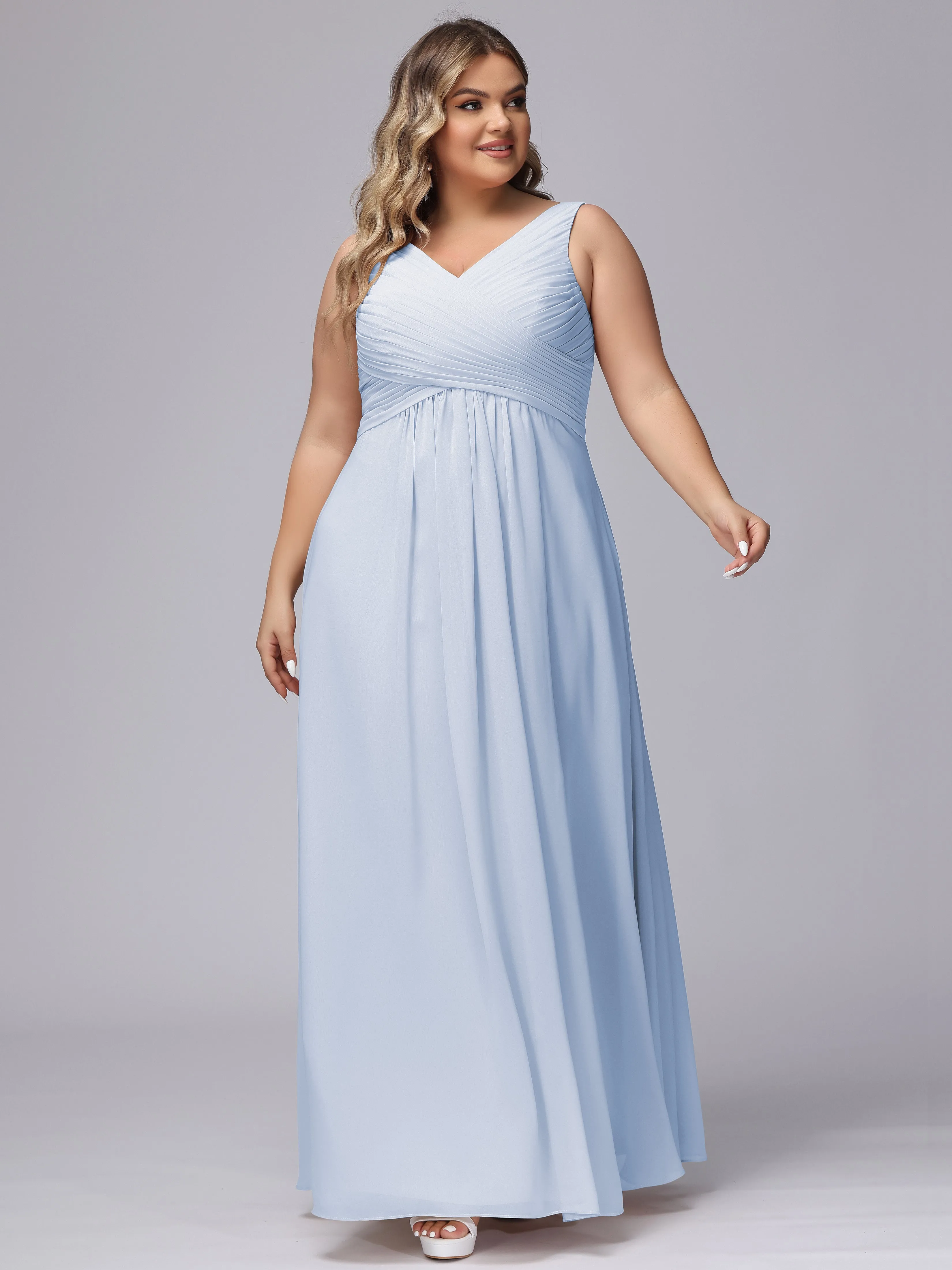 A-line Sleeveless V-back Chiffon Plus Size Bridesmaid Dress