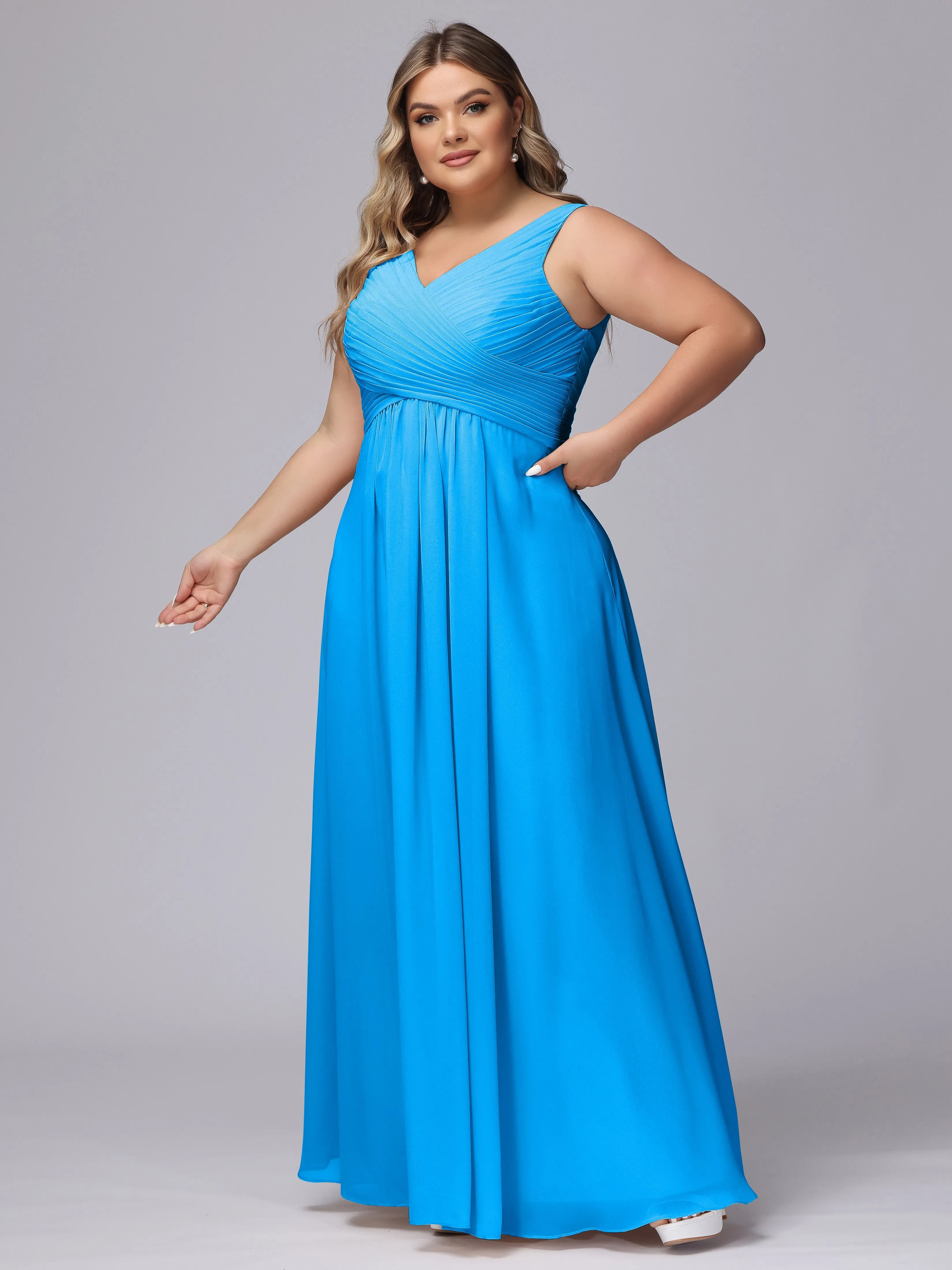 A-line Sleeveless V-back Chiffon Plus Size Bridesmaid Dress