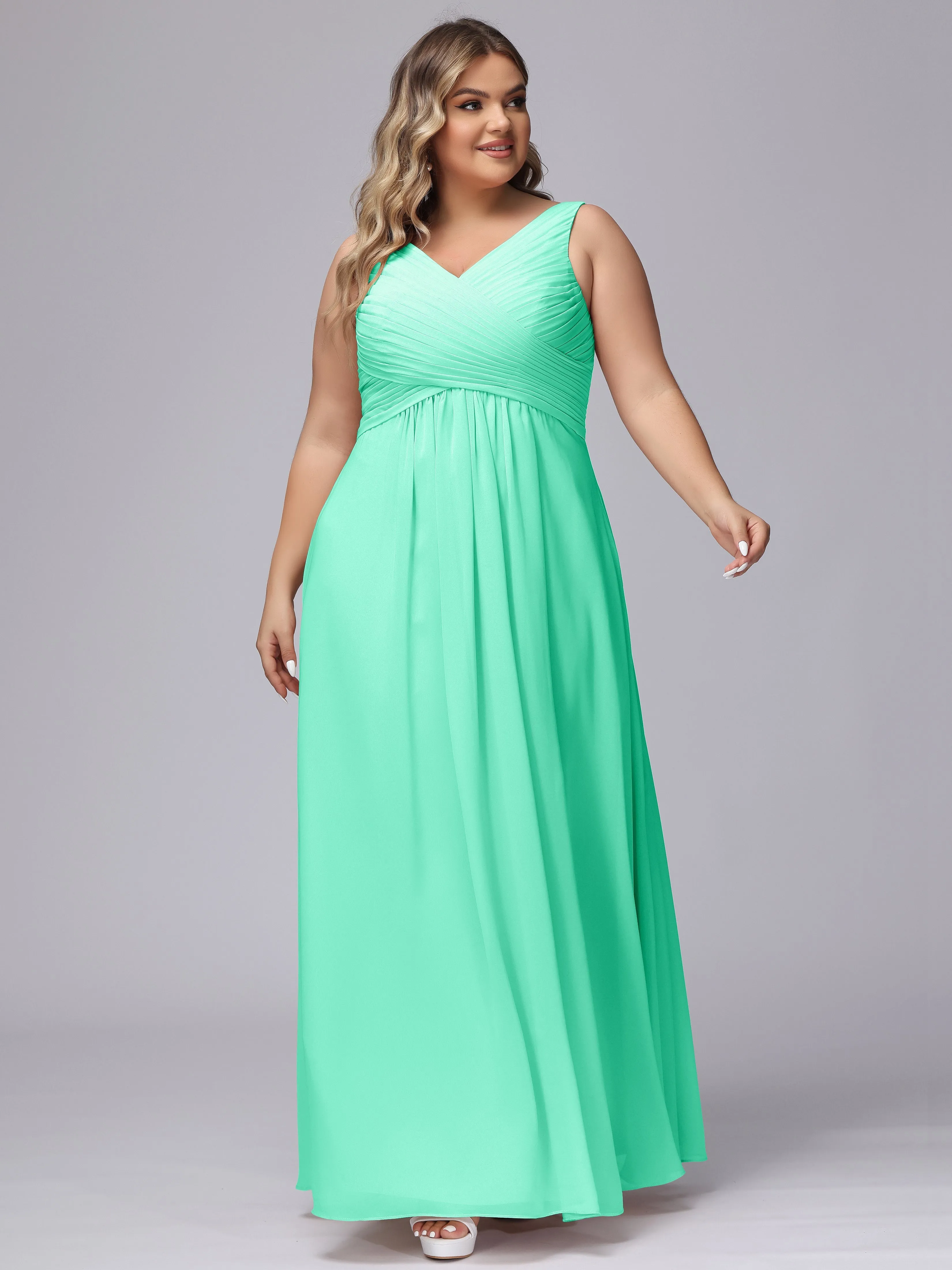 A-line Sleeveless V-back Chiffon Plus Size Bridesmaid Dress