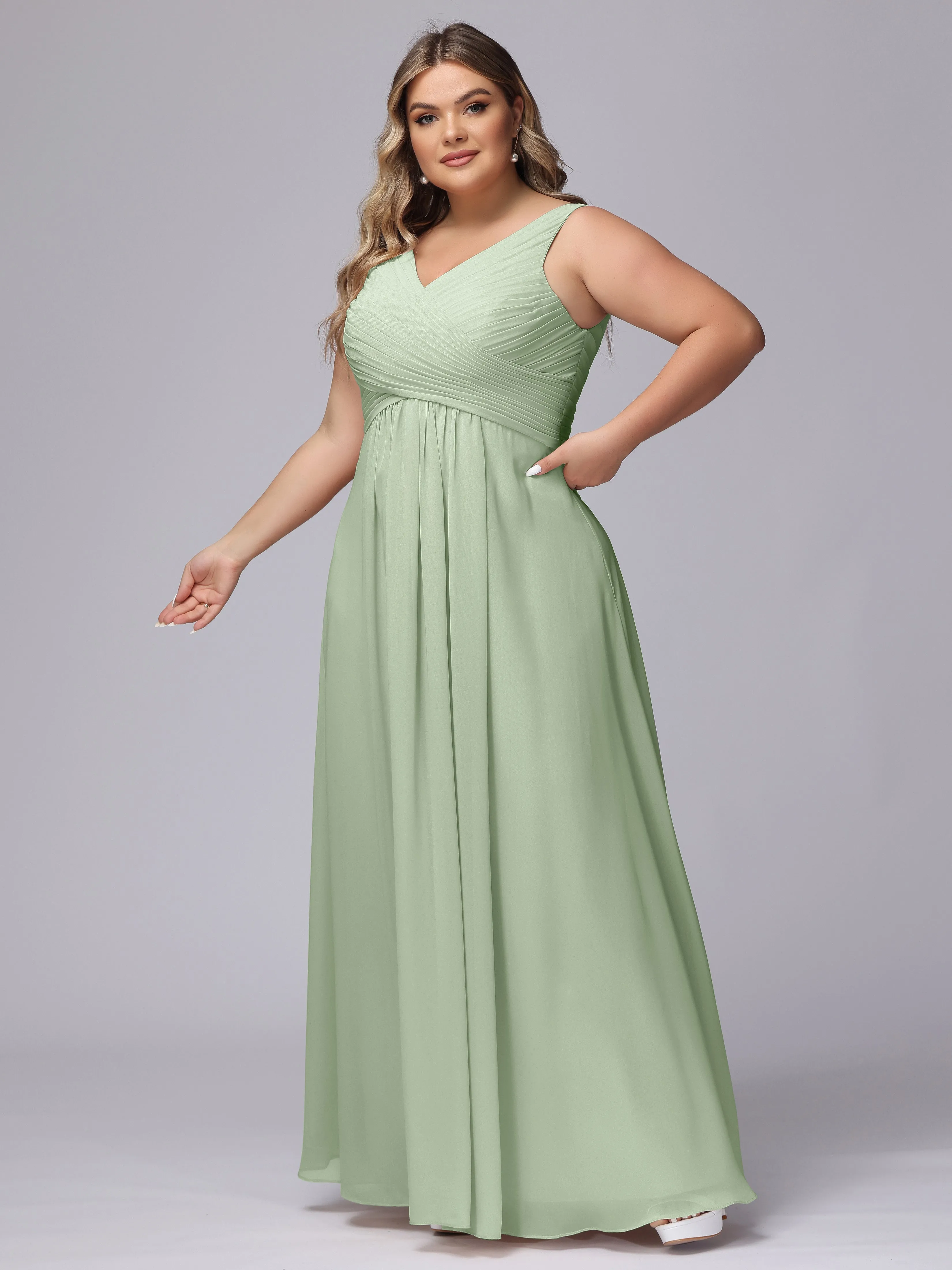 A-line Sleeveless V-back Chiffon Plus Size Bridesmaid Dress