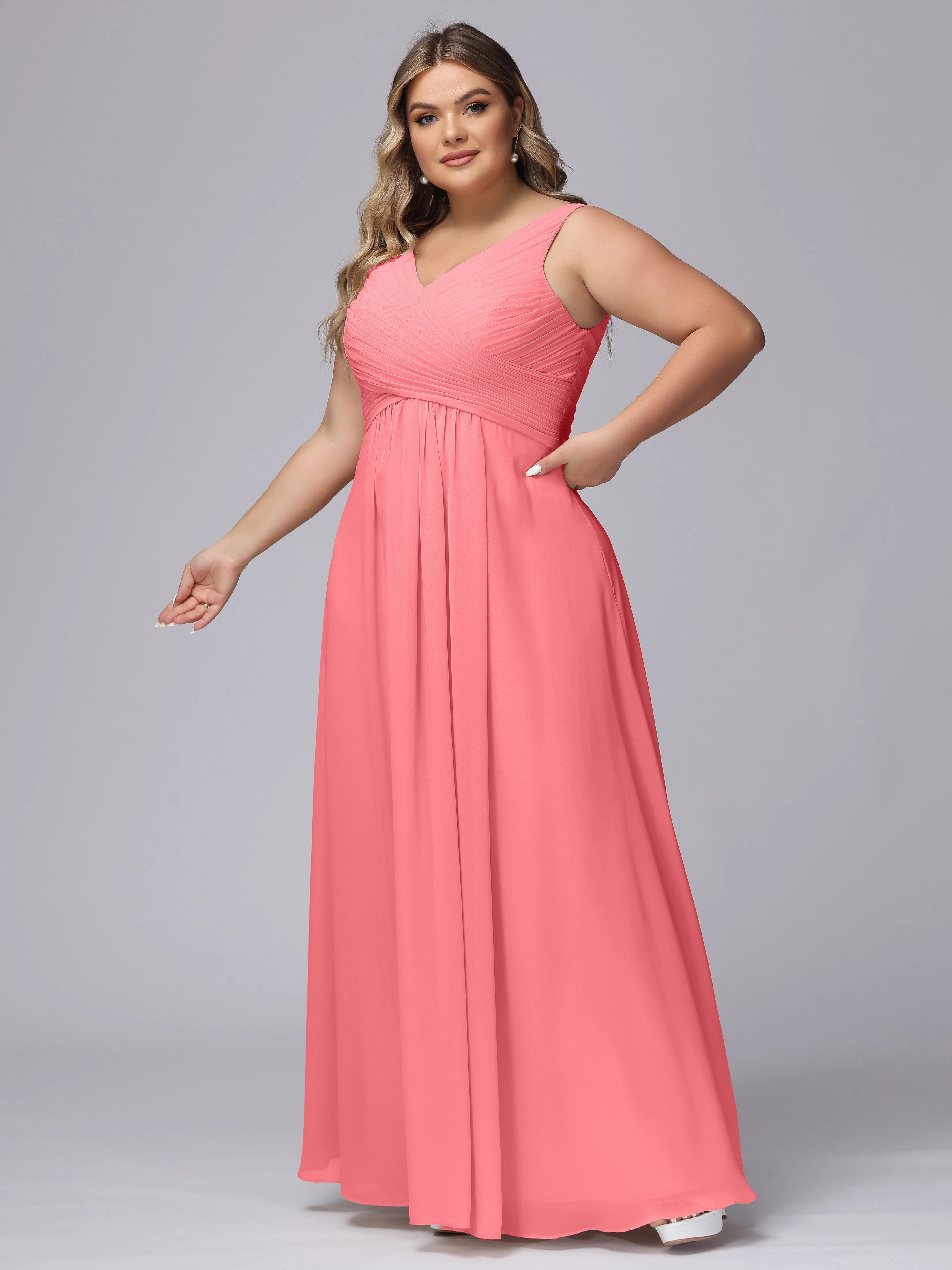 A-line Sleeveless V-back Chiffon Plus Size Bridesmaid Dress