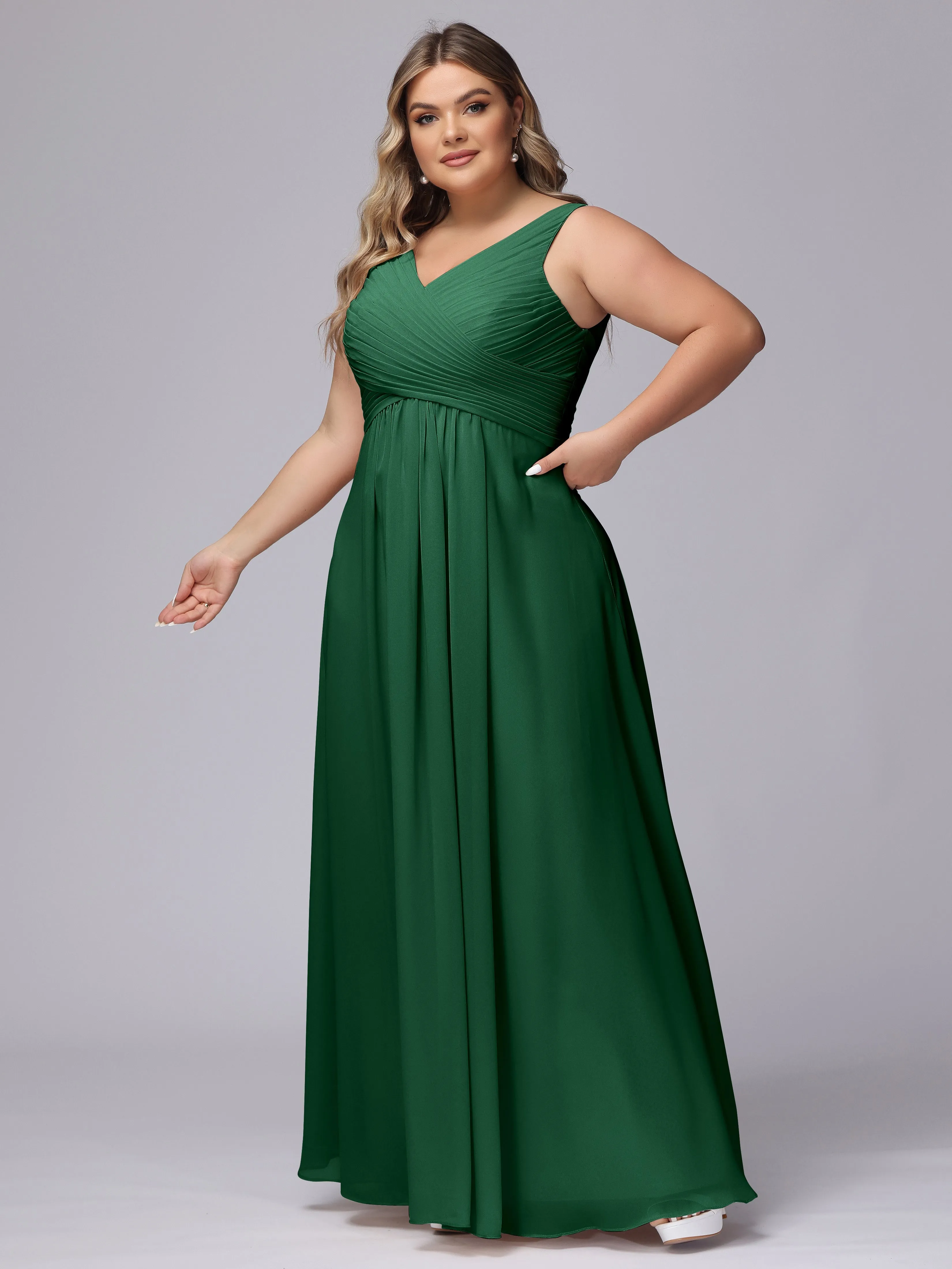 A-line Sleeveless V-back Chiffon Plus Size Bridesmaid Dress