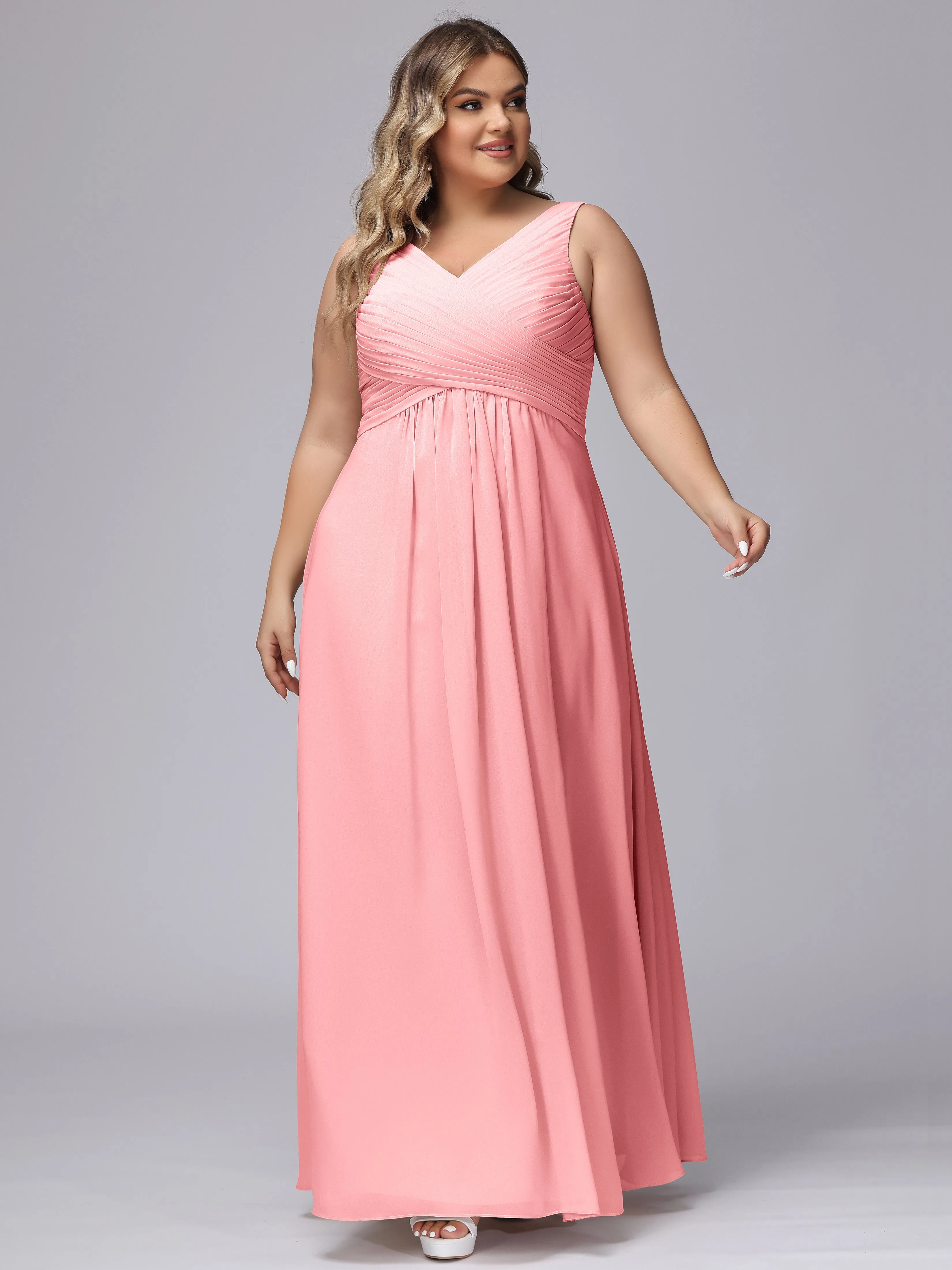 A-line Sleeveless V-back Chiffon Plus Size Bridesmaid Dress