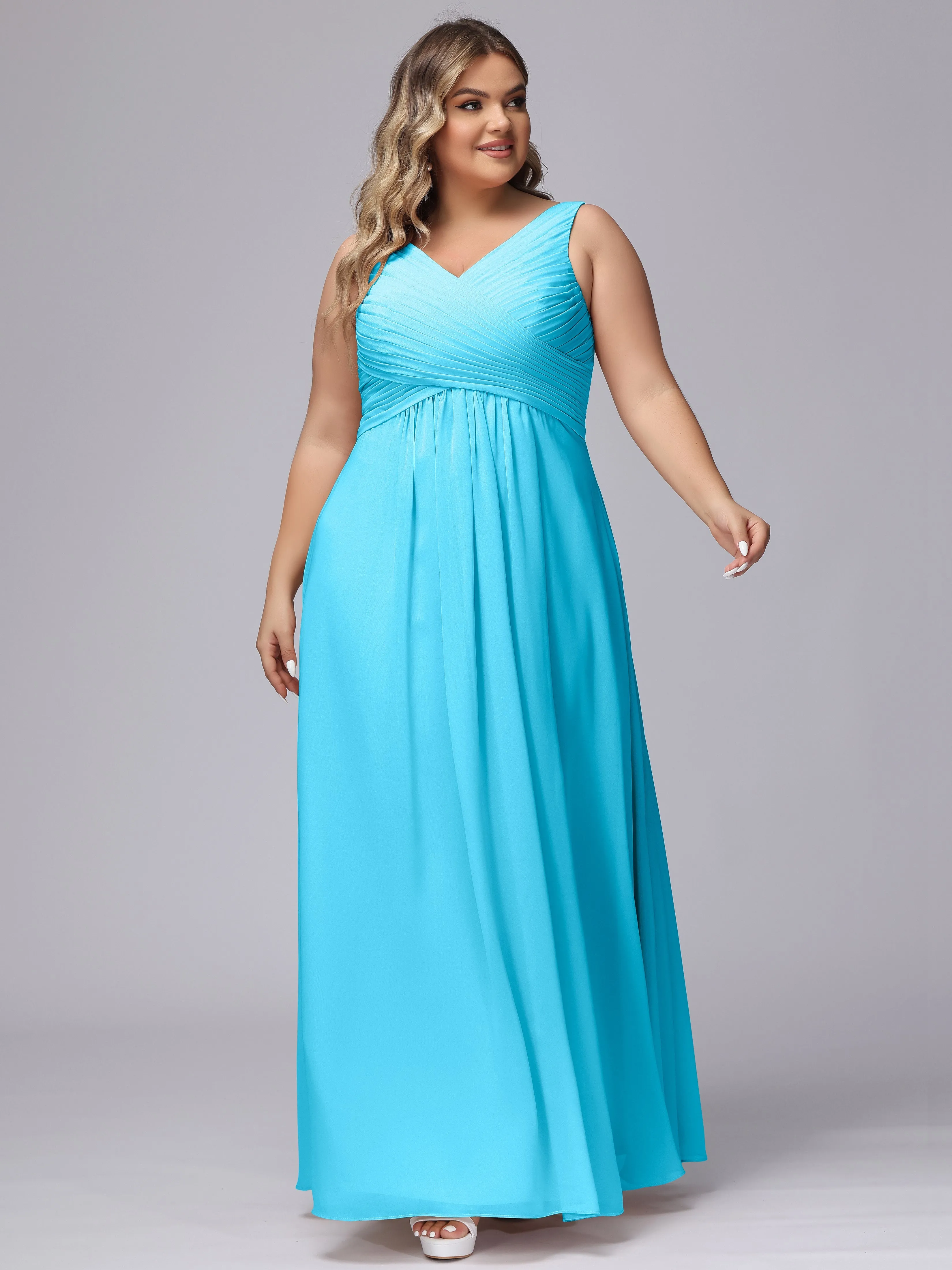 A-line Sleeveless V-back Chiffon Plus Size Bridesmaid Dress