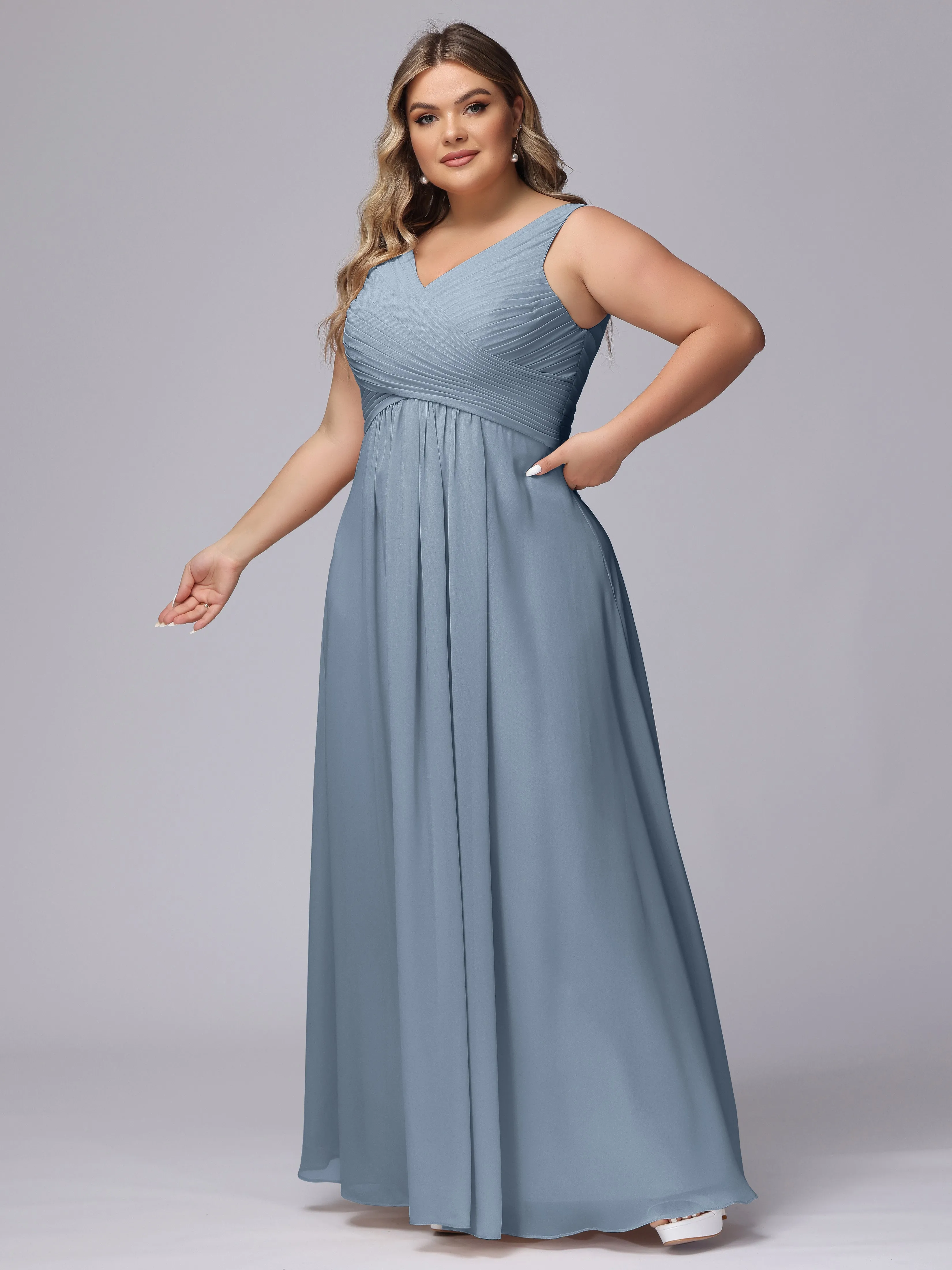 A-line Sleeveless V-back Chiffon Plus Size Bridesmaid Dress