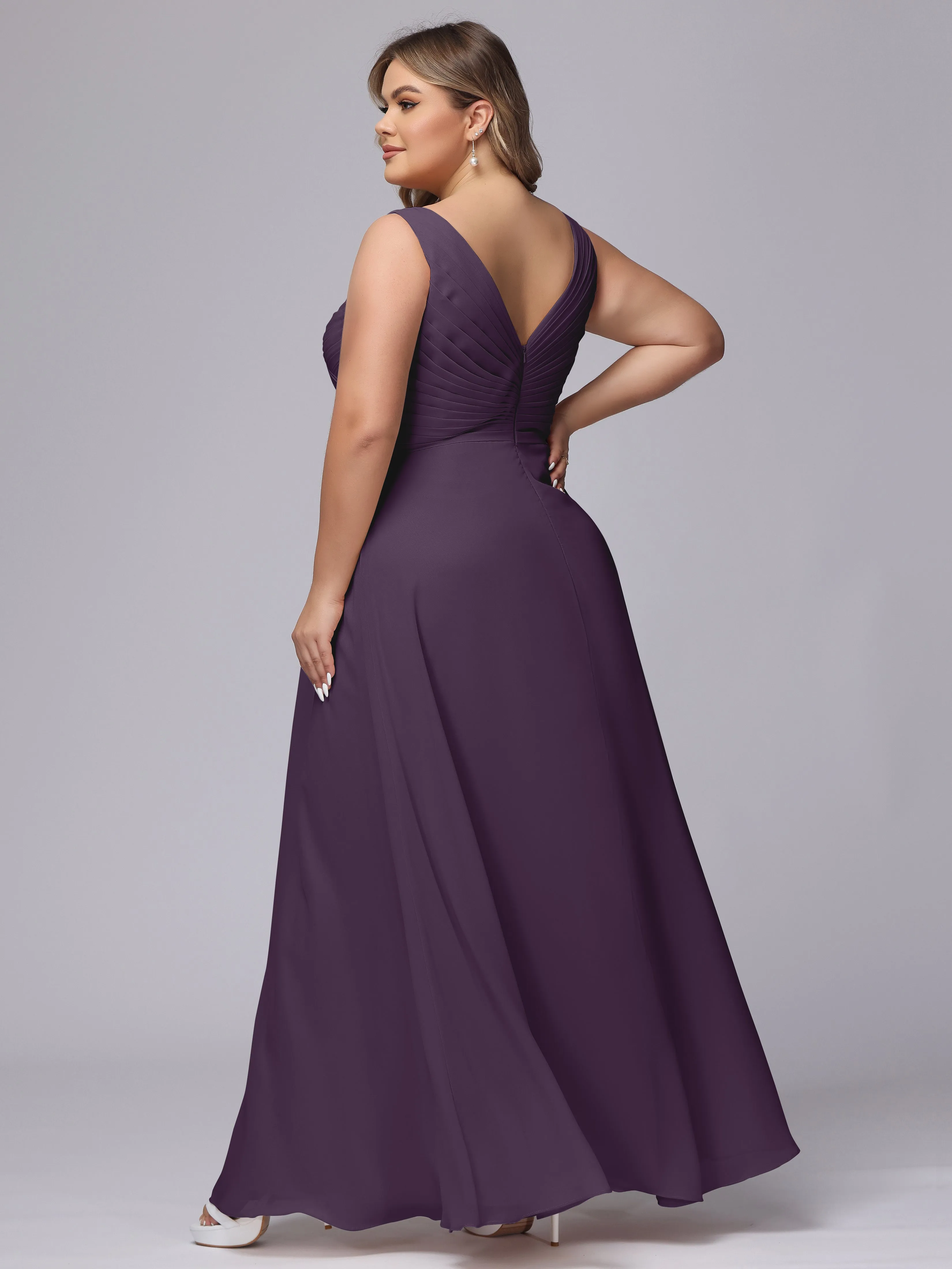 A-line Sleeveless V-back Chiffon Plus Size Bridesmaid Dress