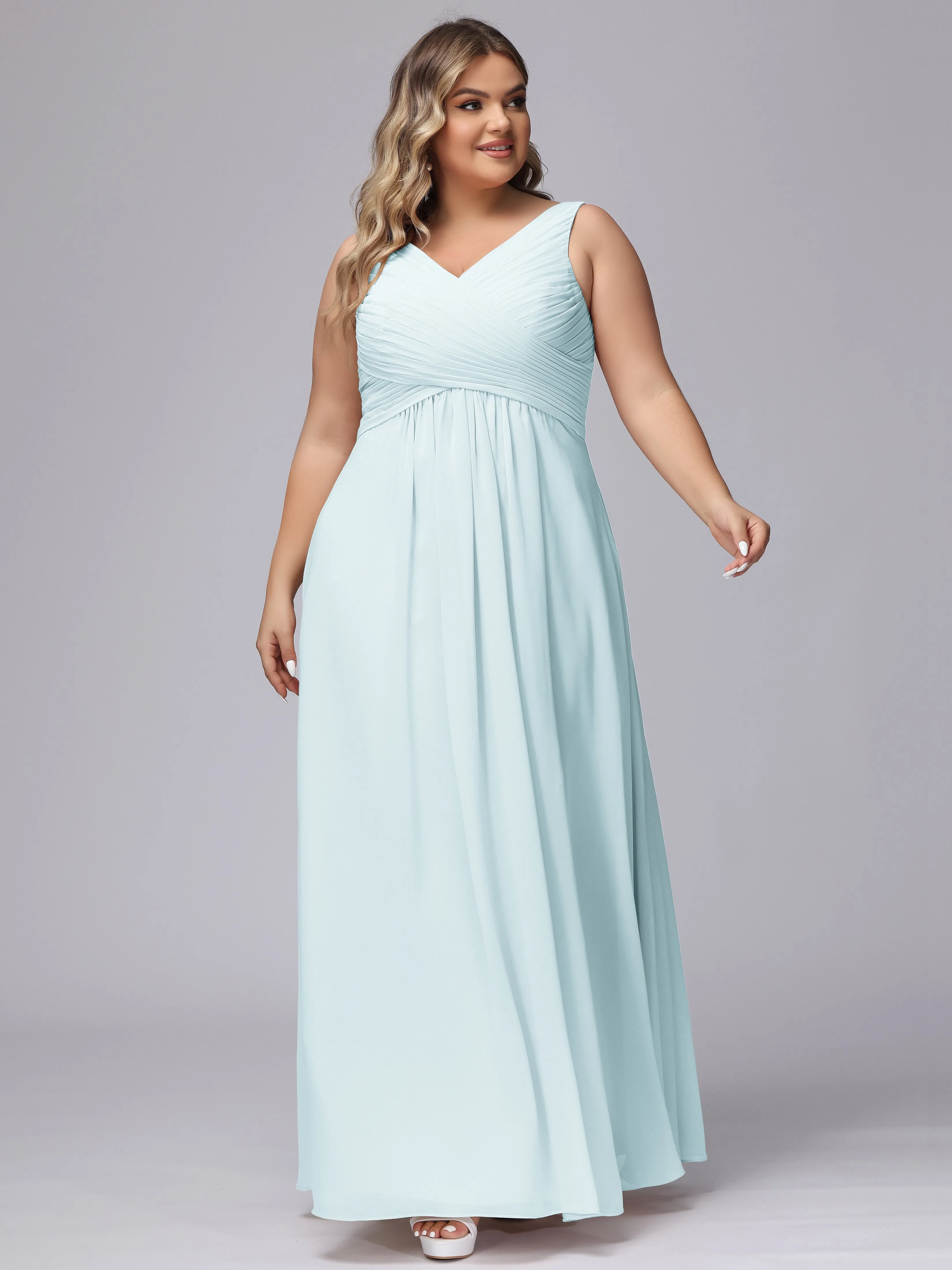 A-line Sleeveless V-back Chiffon Plus Size Bridesmaid Dress