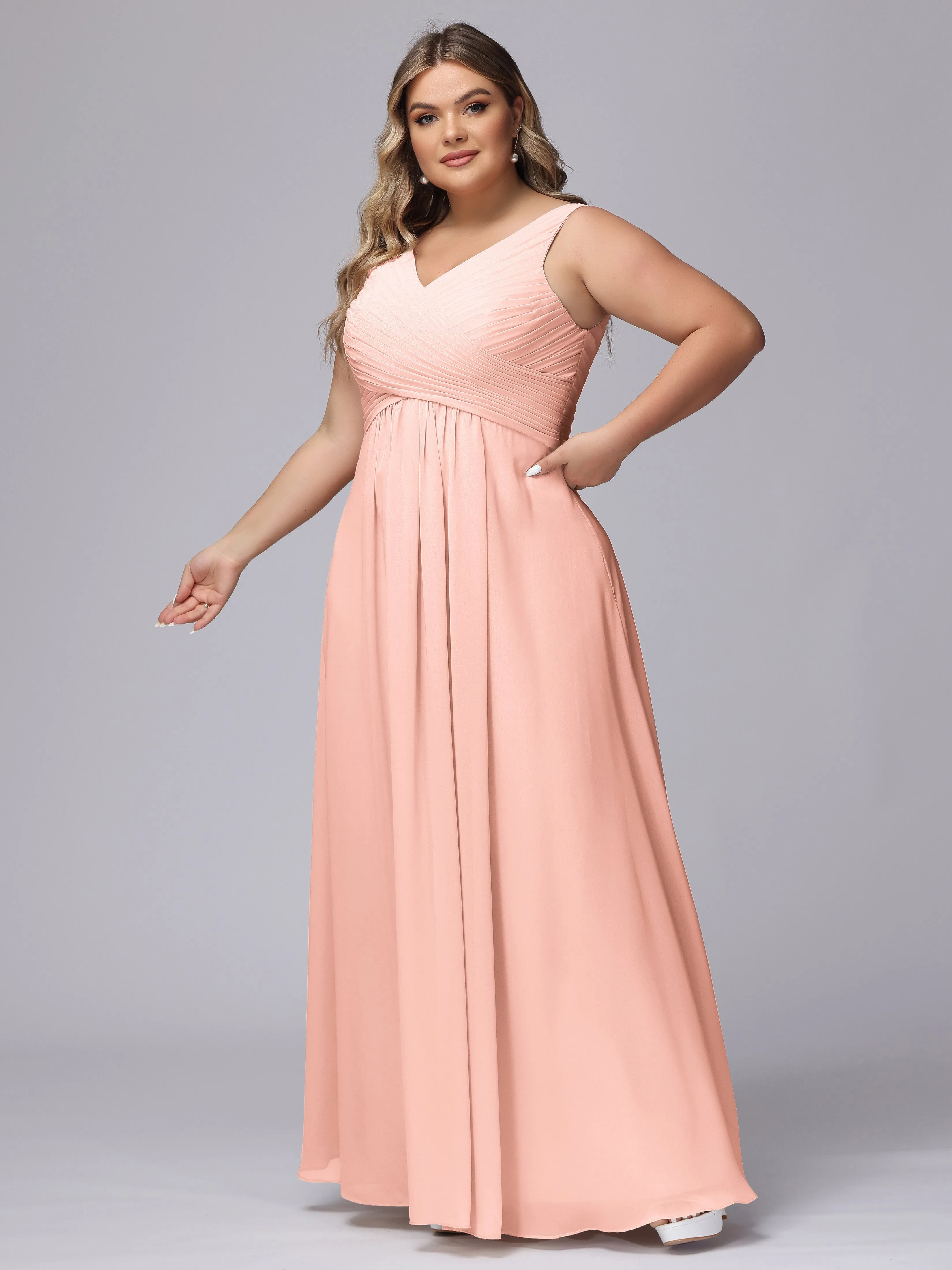 A-line Sleeveless V-back Chiffon Plus Size Bridesmaid Dress